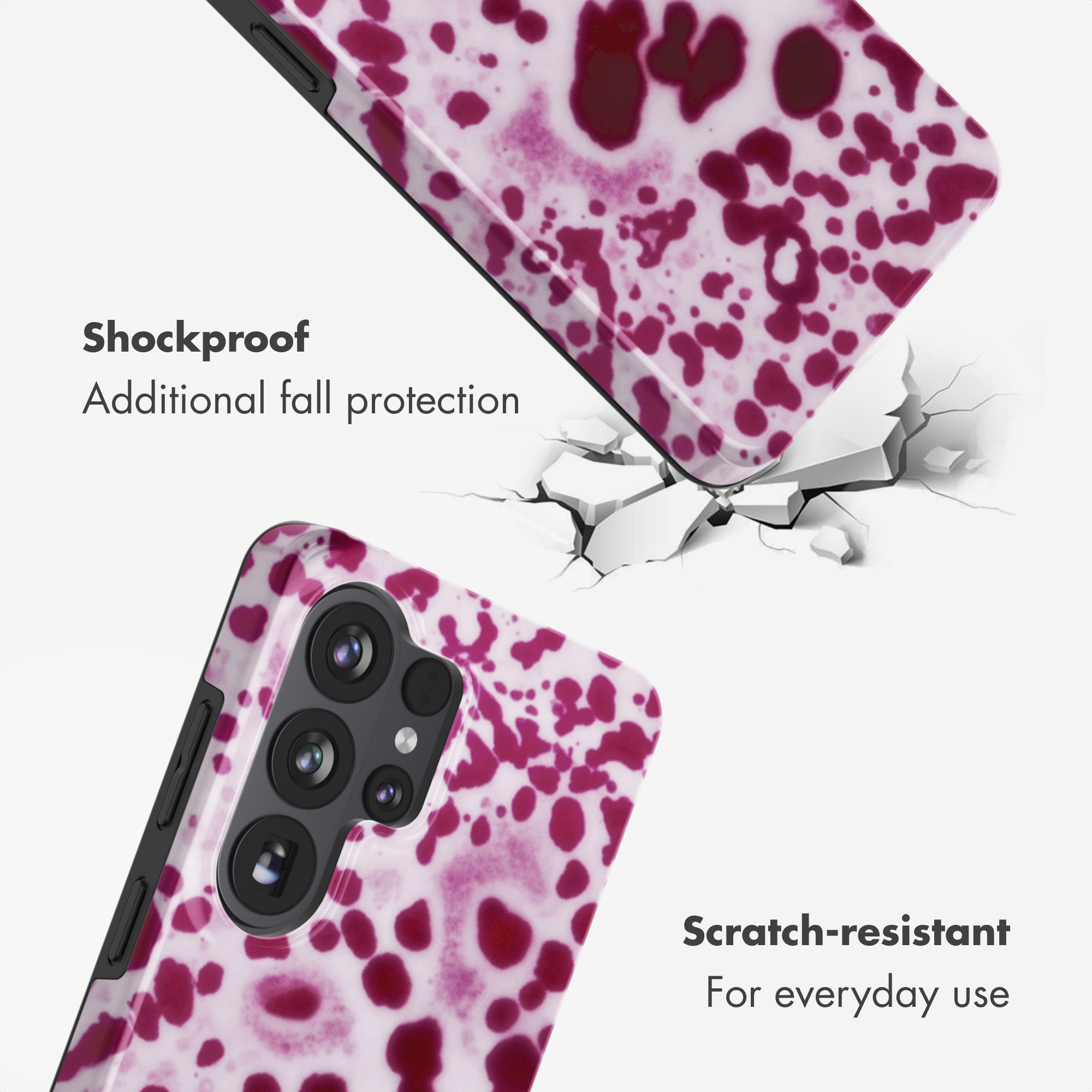 Funda de teléfono a prueba de golpes y arañazos con estampado animal rosa.