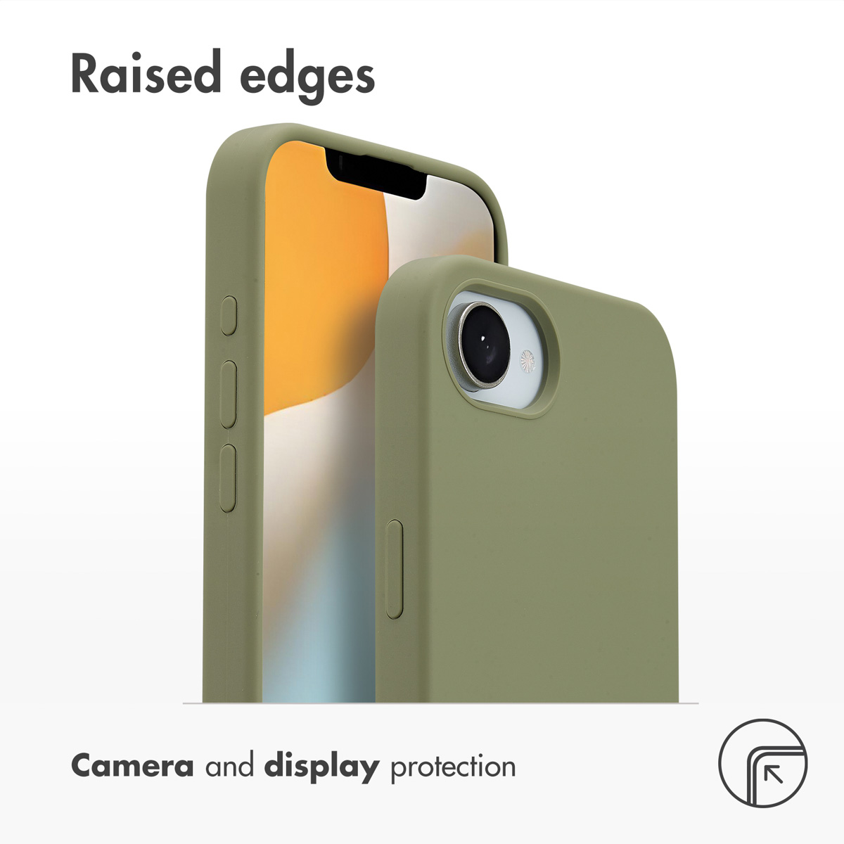 Deux coques de téléphone vert olive montrant des bords surélevés de protection.