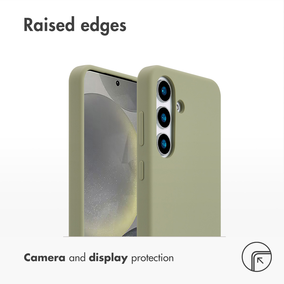 Groene telefoonhoesje met opstaande randen voor camera- en beeldschermbescherming.