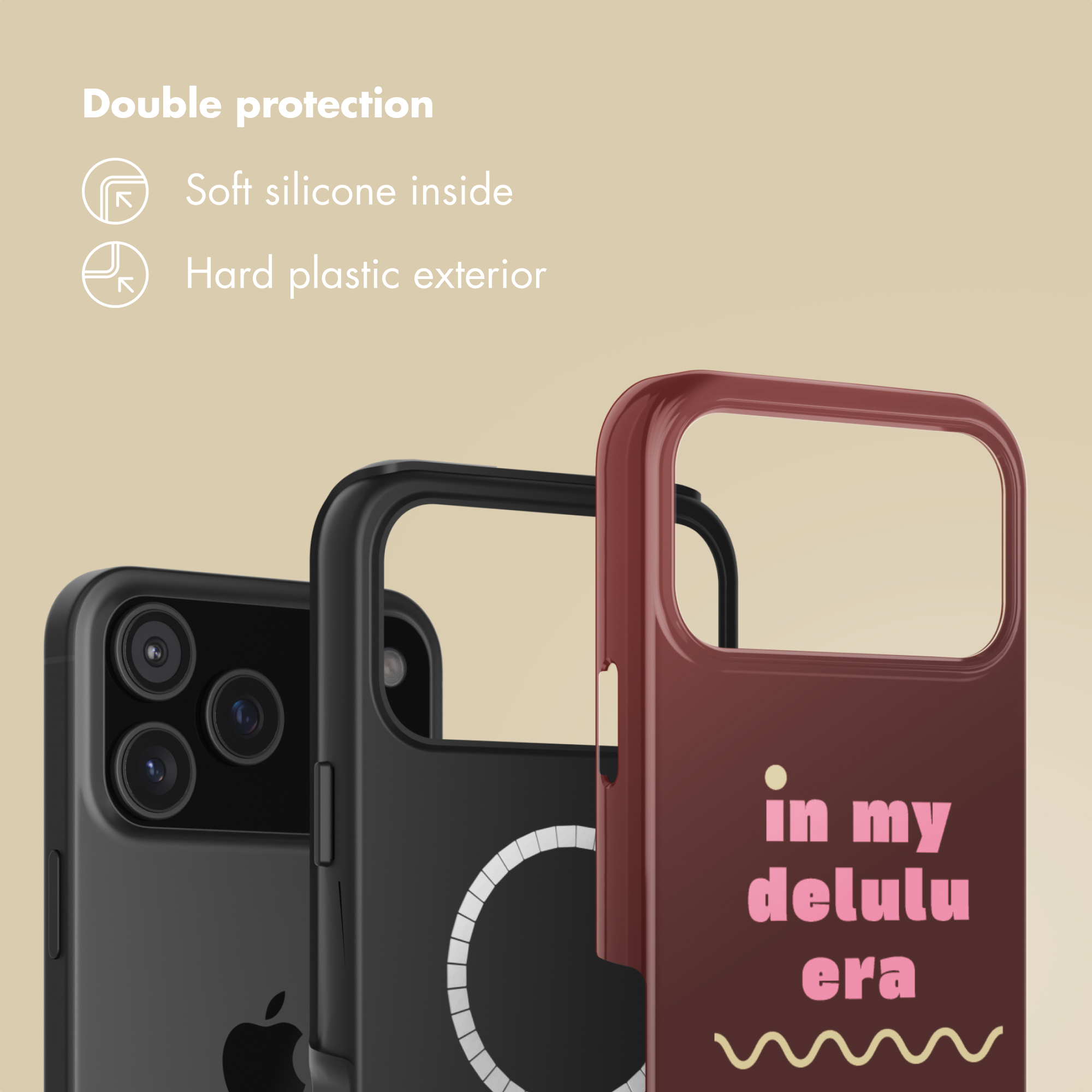 Doppelter Schutz mit weichem Silikon innen und harter Kunststoffaußenseite für Smartphones.