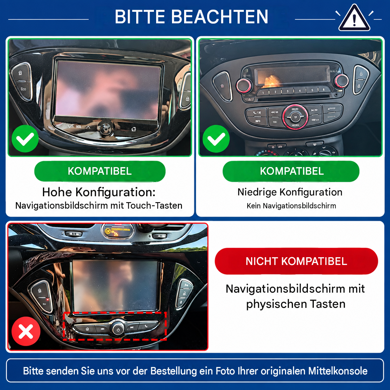 Vergleich von Auto-Mittelkonsolen zur Kompatibilität mit Navigationsbildschirmen und Tasten.