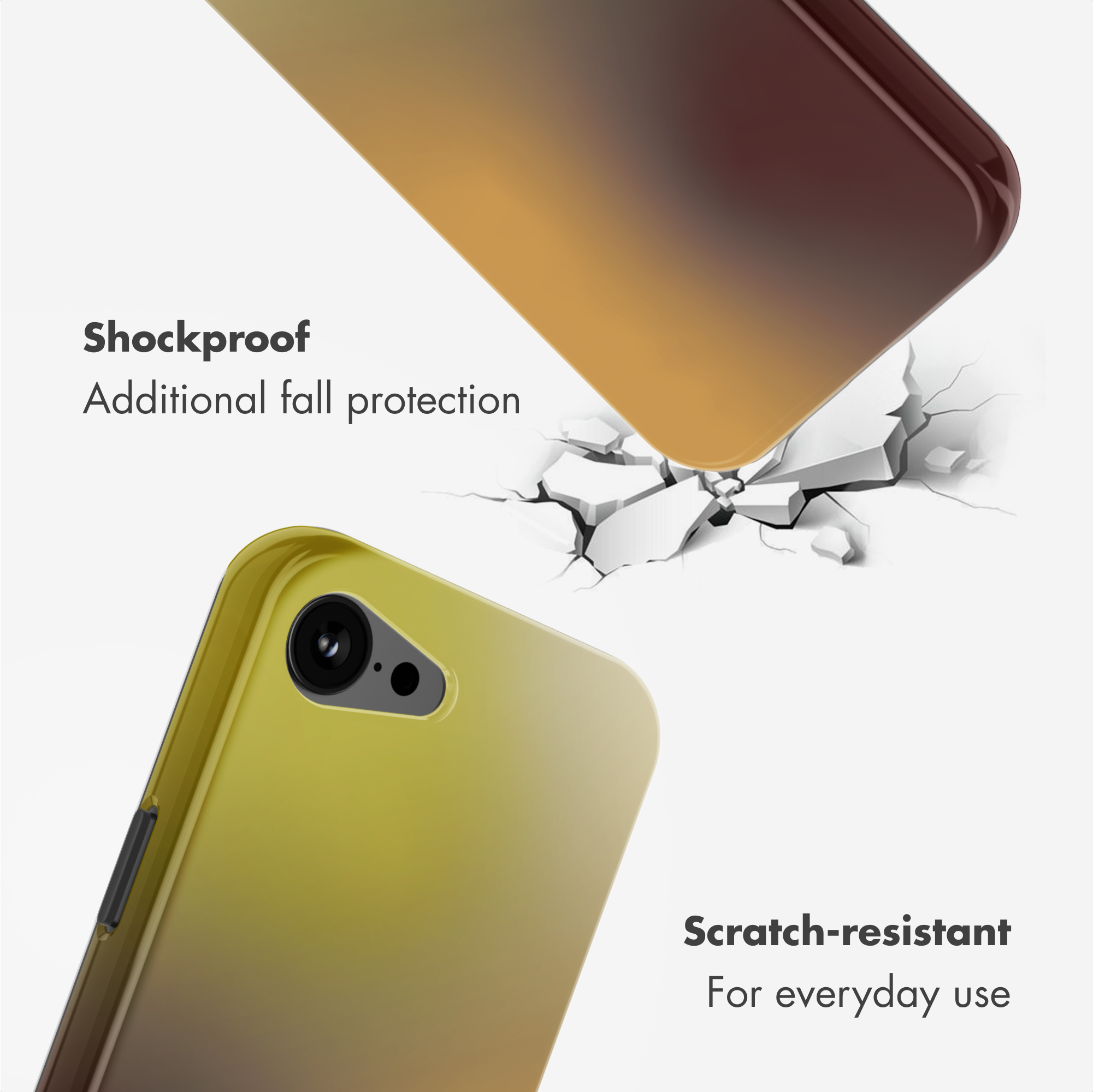 Cover per smartphone dorata antiurto e antigraffio.