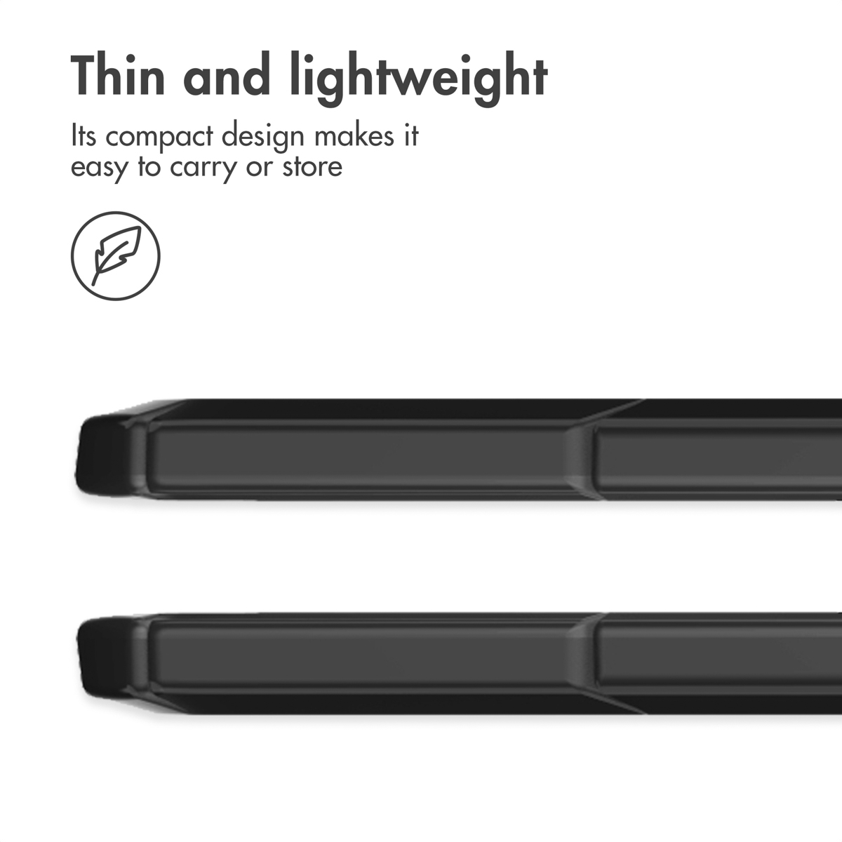 Dun en licht zwart ontwerp met tekst en een veerpictogram erboven.