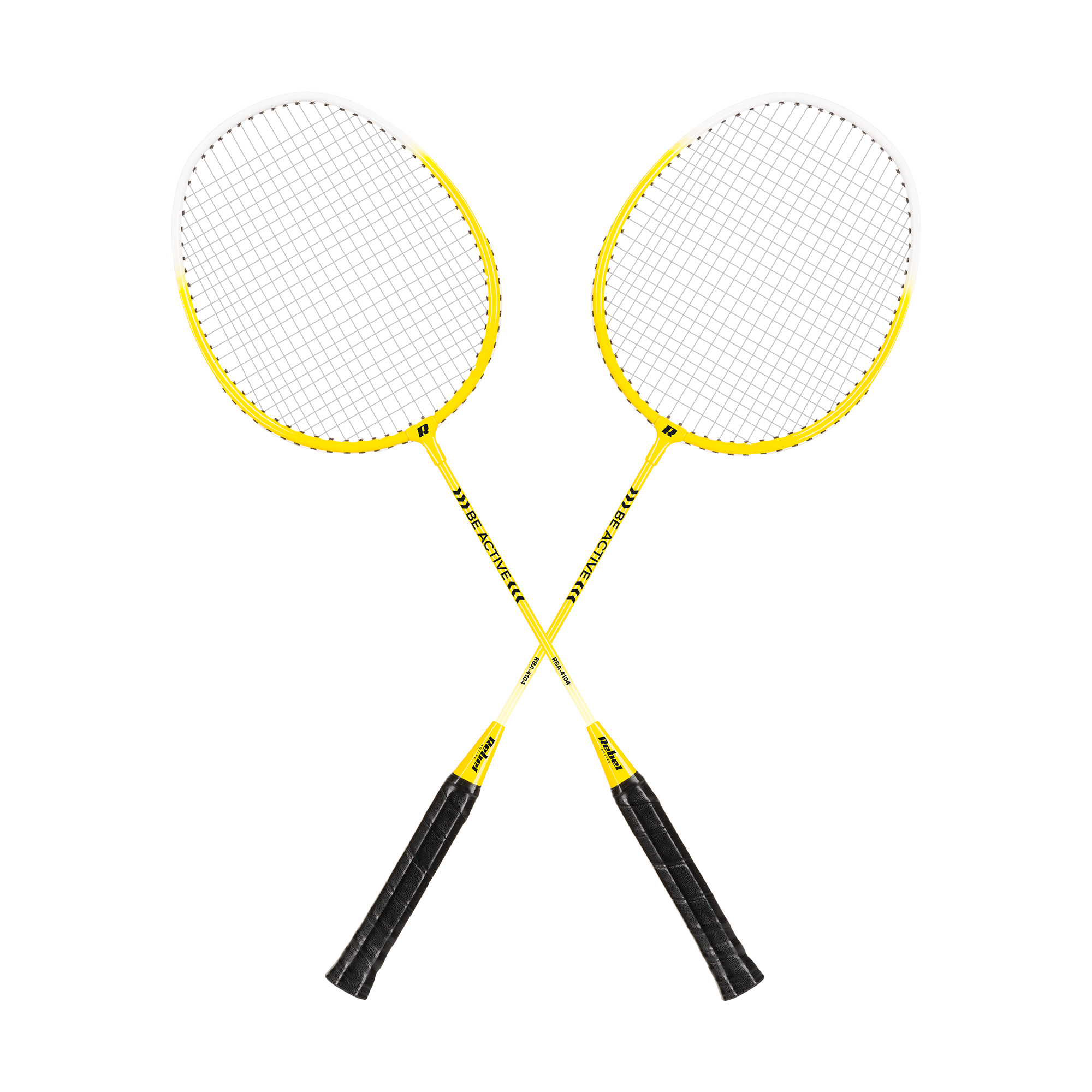 Dwie żółte rakiety do badmintonu skrzyżowane na czarnym tle.