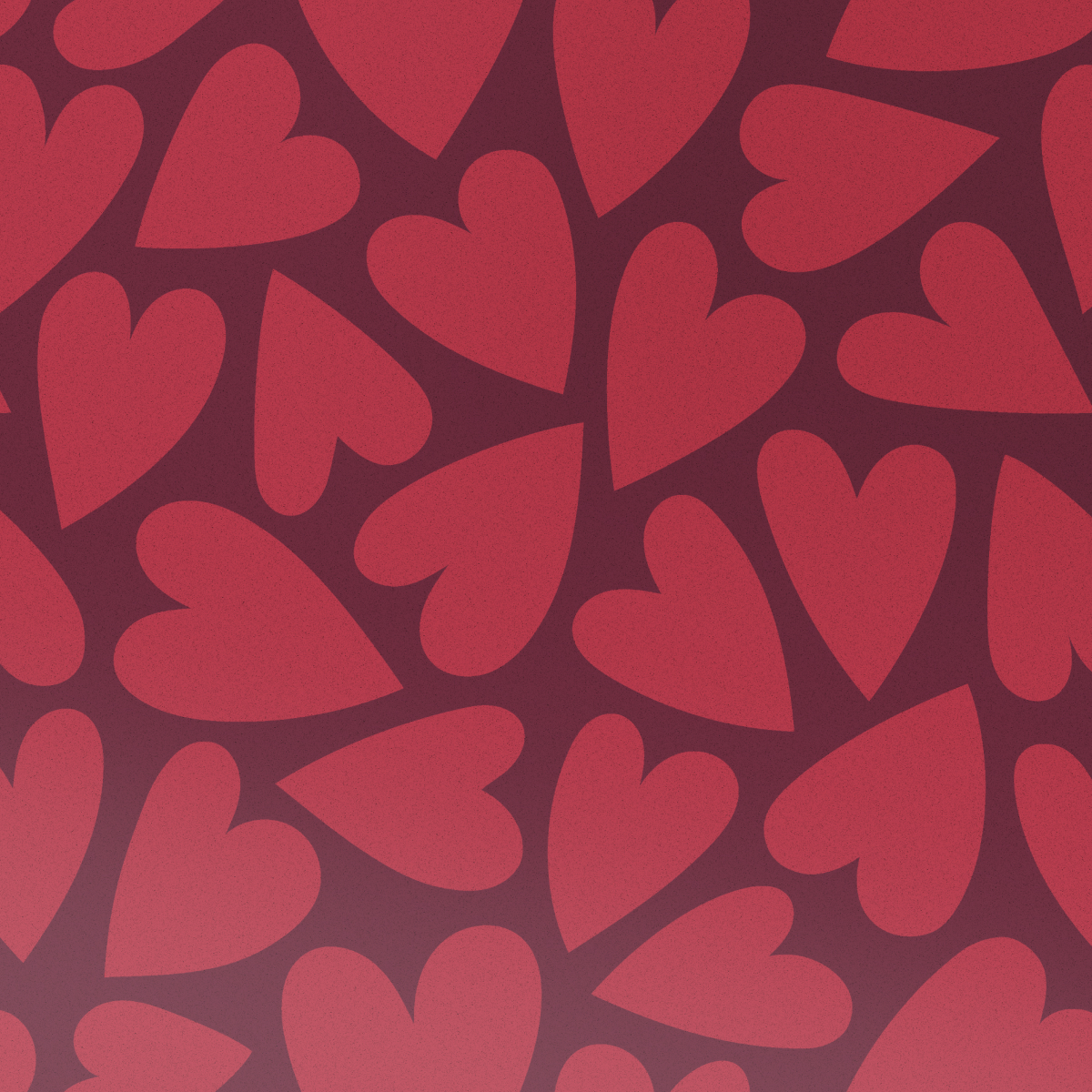 Un patrón continuo de corazones rojos sobre un fondo rojo oscuro.