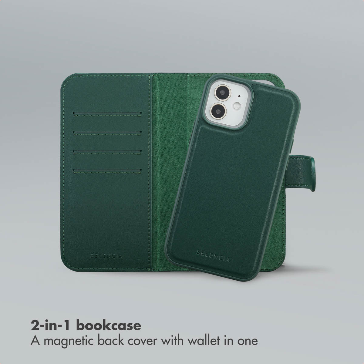 Custodia per telefono 2 in 1 verde con porta carte e cover magnetica.