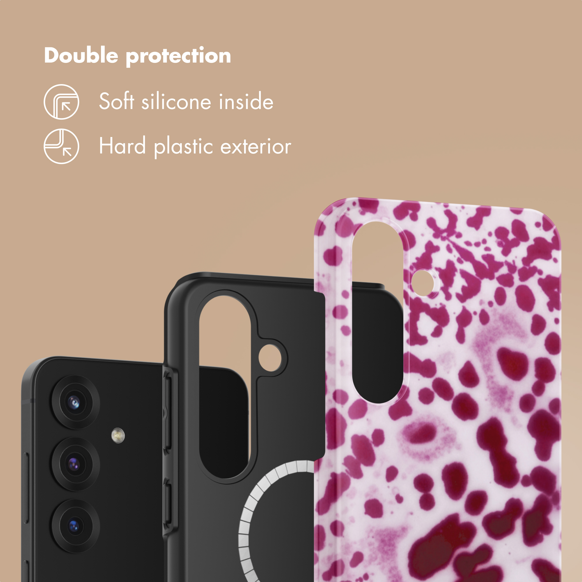 Smartphone con doble capa de protección: silicona suave por dentro y exterior de plástico duro.