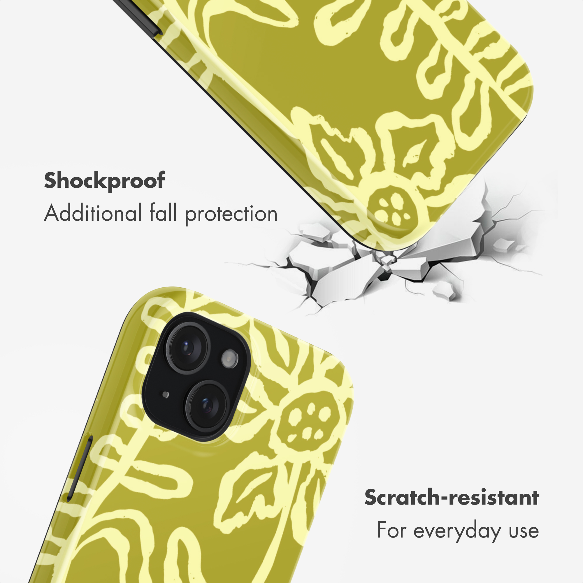 Custodia per telefono verde con motivo floreale, antiurto e antigraffio.