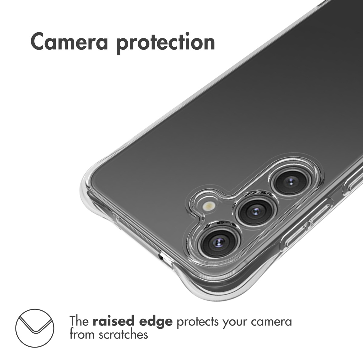 Funda de teléfono transparente con borde elevado para proteger la cámara.