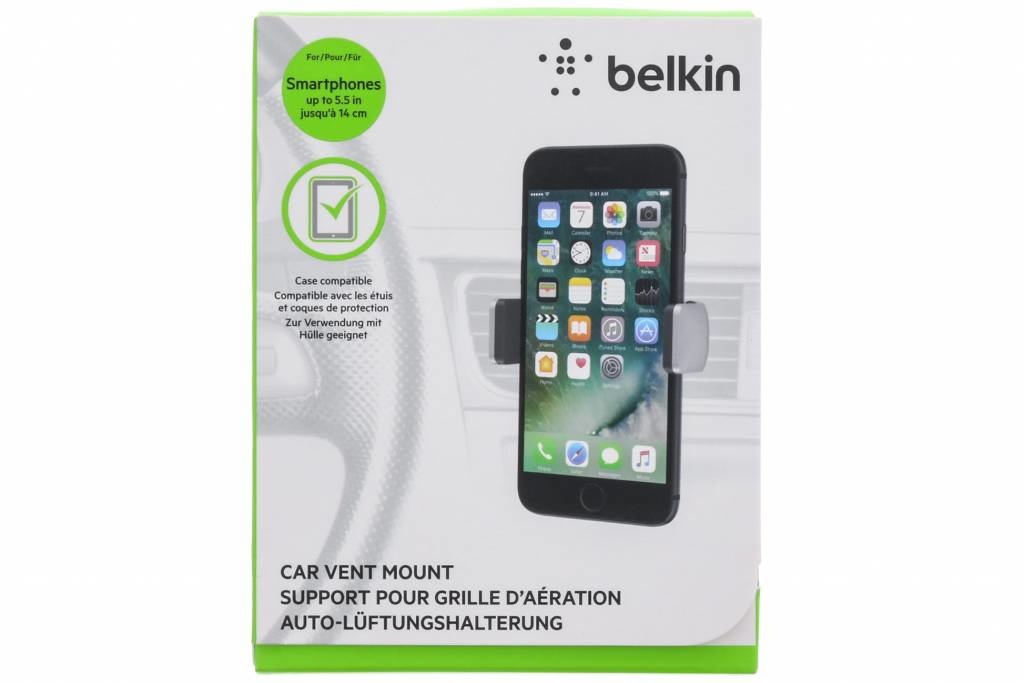 Confezione supporto per bocchetta d'aerazione Belkin per smartphone fino a 5,5 pollici.