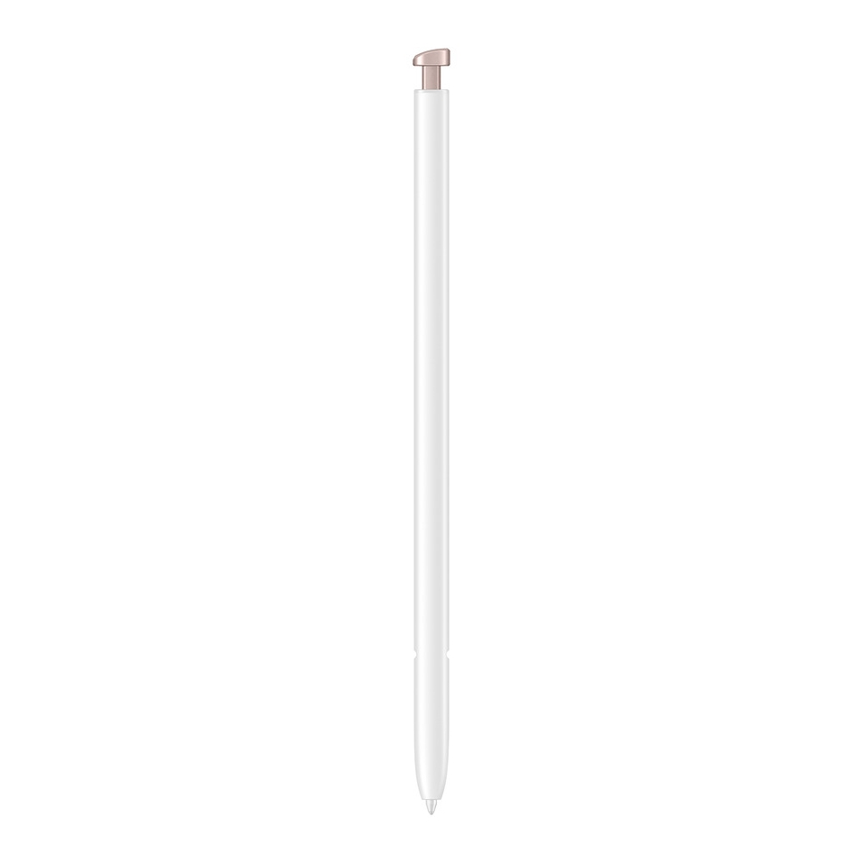 Ein weißer Stift mit einer kupferfarbenen Kappe auf einem weißen Hintergrund.