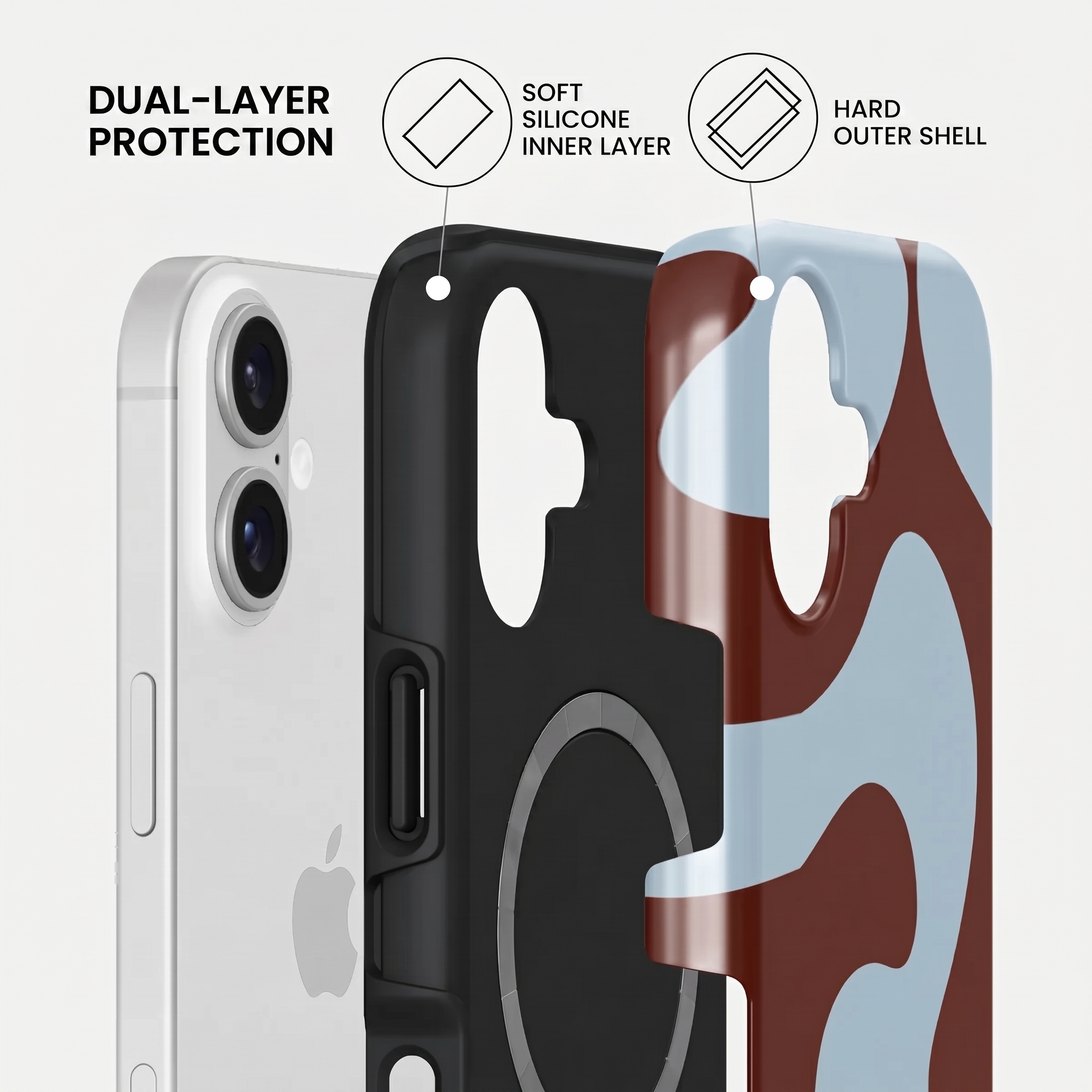 Protección de doble capa con capa interior de silicona suave y carcasa dura.
