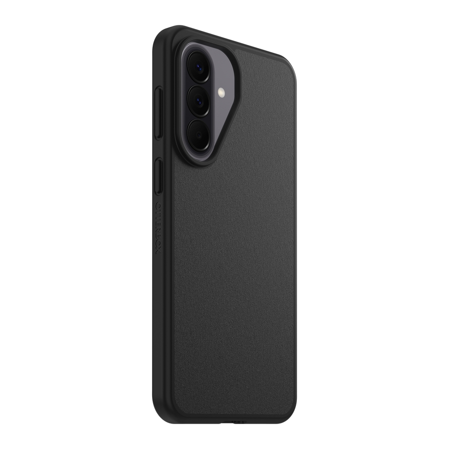 Una custodia per smartphone nero opaco con tripla fotocamera e flash.