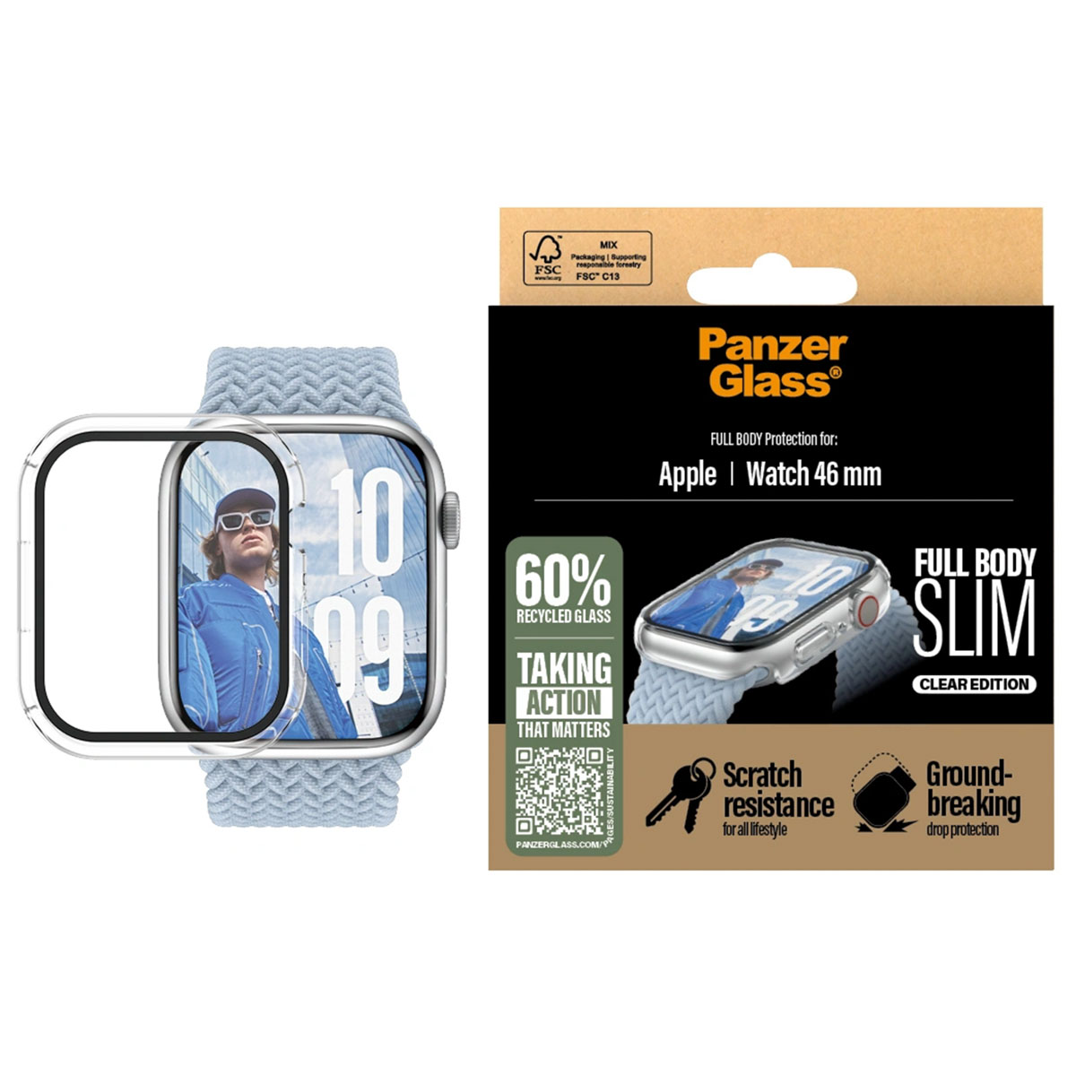 Protección corporal PanzerGlass para Apple Watch 46 mm con protector y embalaje.