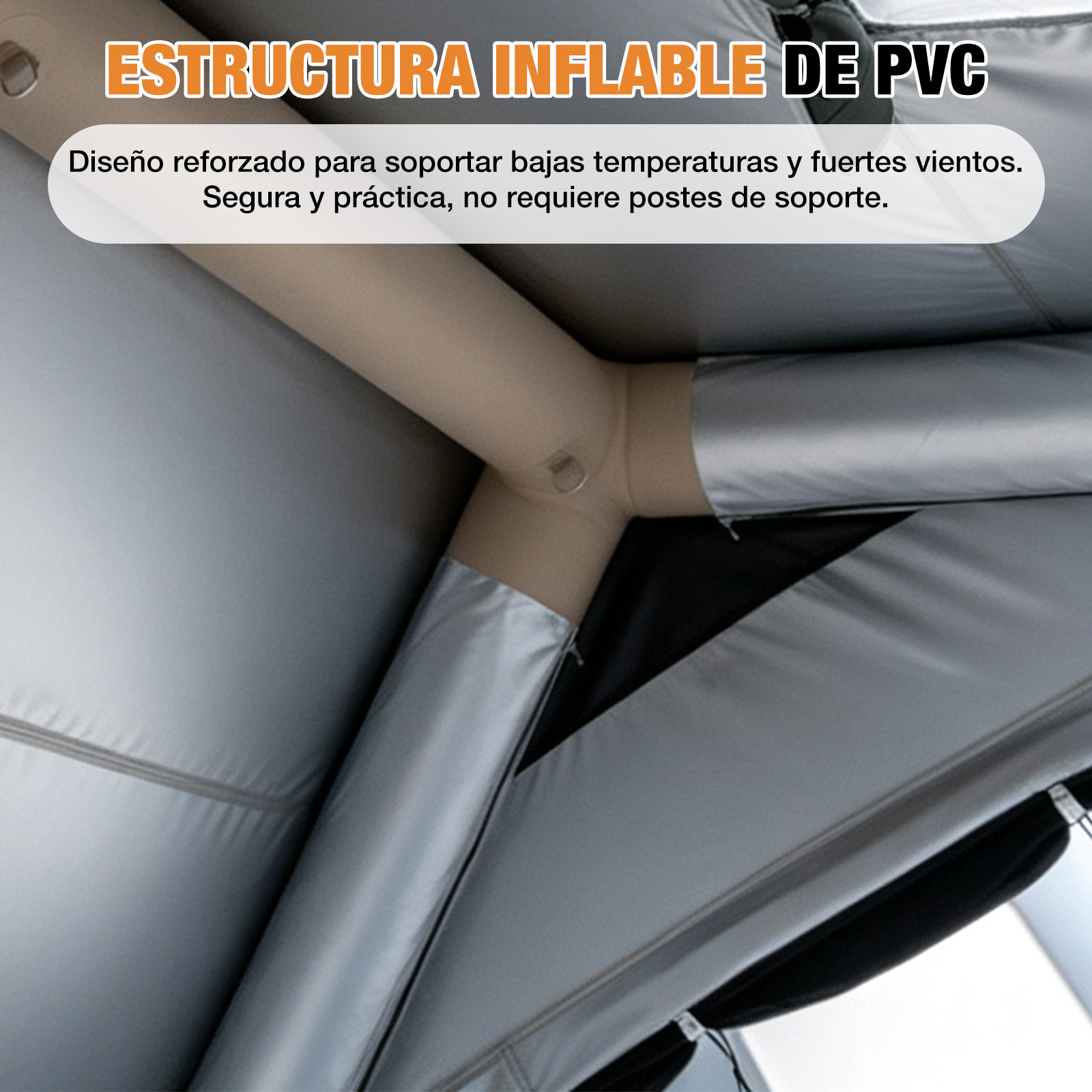 Estructura inflable de PVC con texto en español.