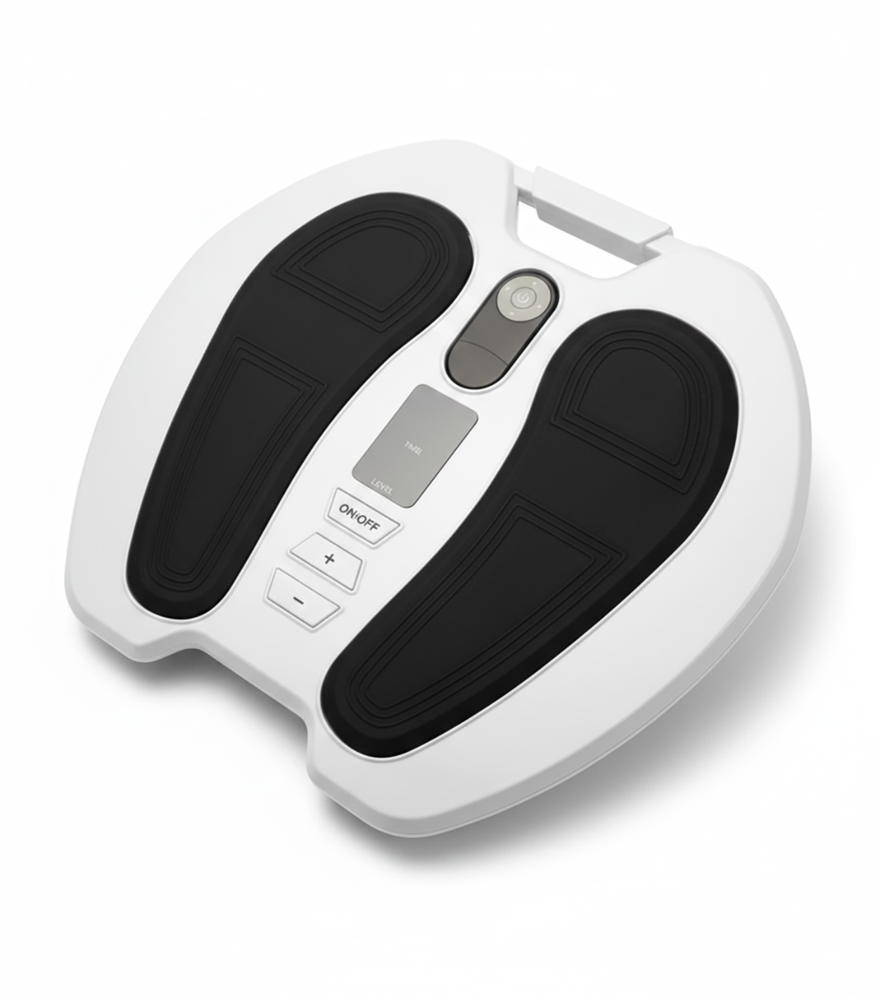 Un appareil de massage des pieds blanc et noir avec des boutons de commande.