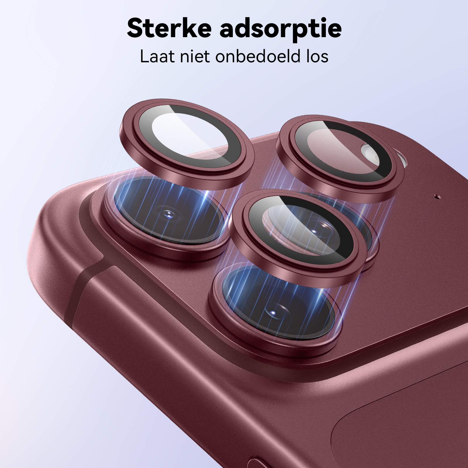 Starke Adsorption von Schutzlinsen auf dem roten Smartphone-Kamera-Modul.