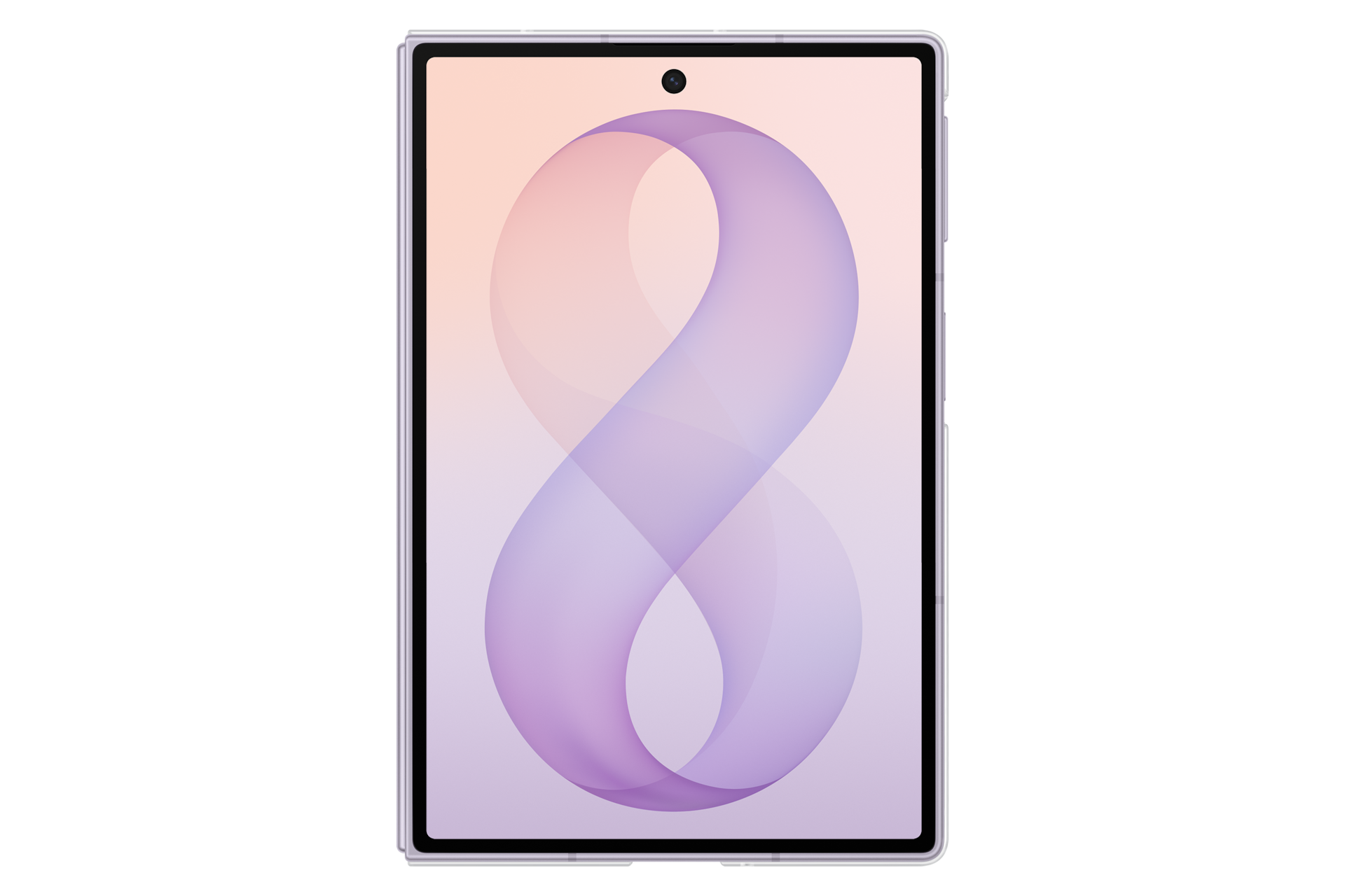 Uno smartphone con display senza bordi, angoli arrotondati e una grafica viola fluida su sfondo nero.