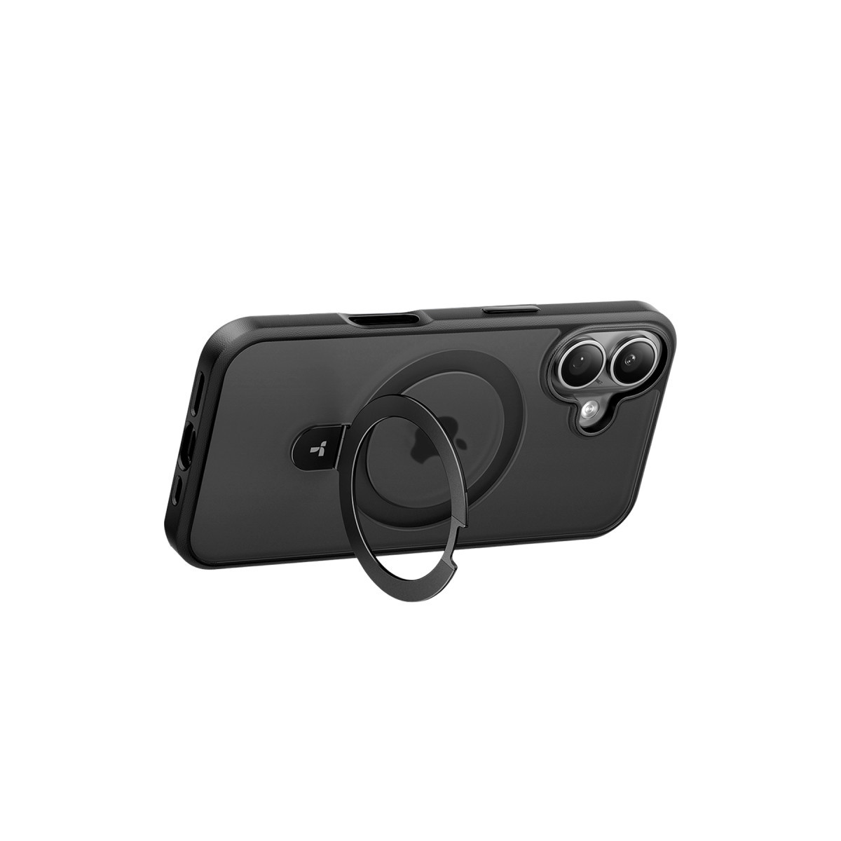 Arkada entegre yuvarlak standlı siyah telefon kılıfı.