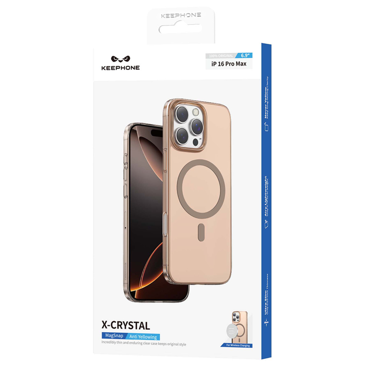 Şeffaf MagSafe kılıflı iPhone 16 Pro Max için ambalaj.
