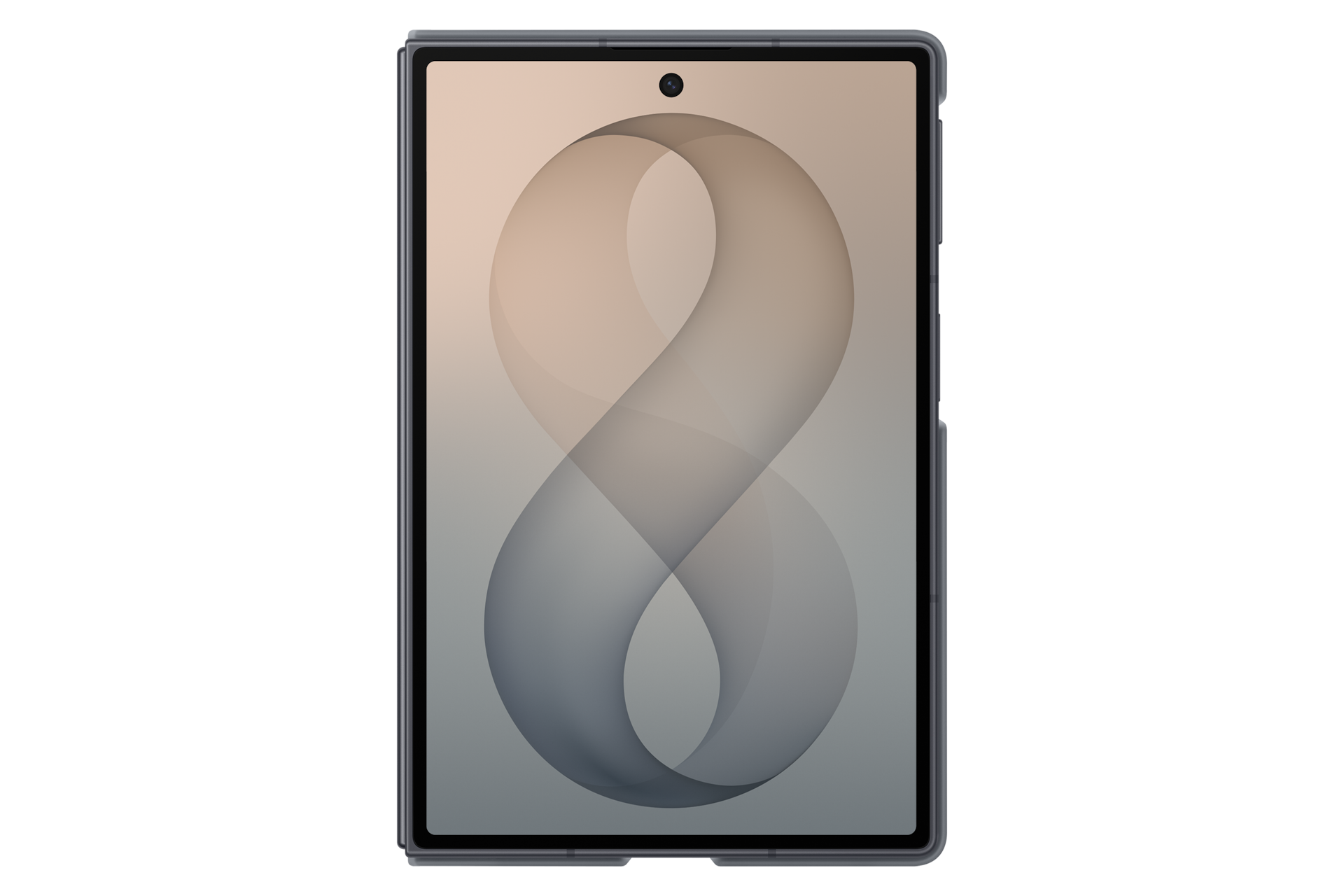 Uno smartphone con schermo luminoso mostra un motivo grafico a loop infinito su sfondo nero.