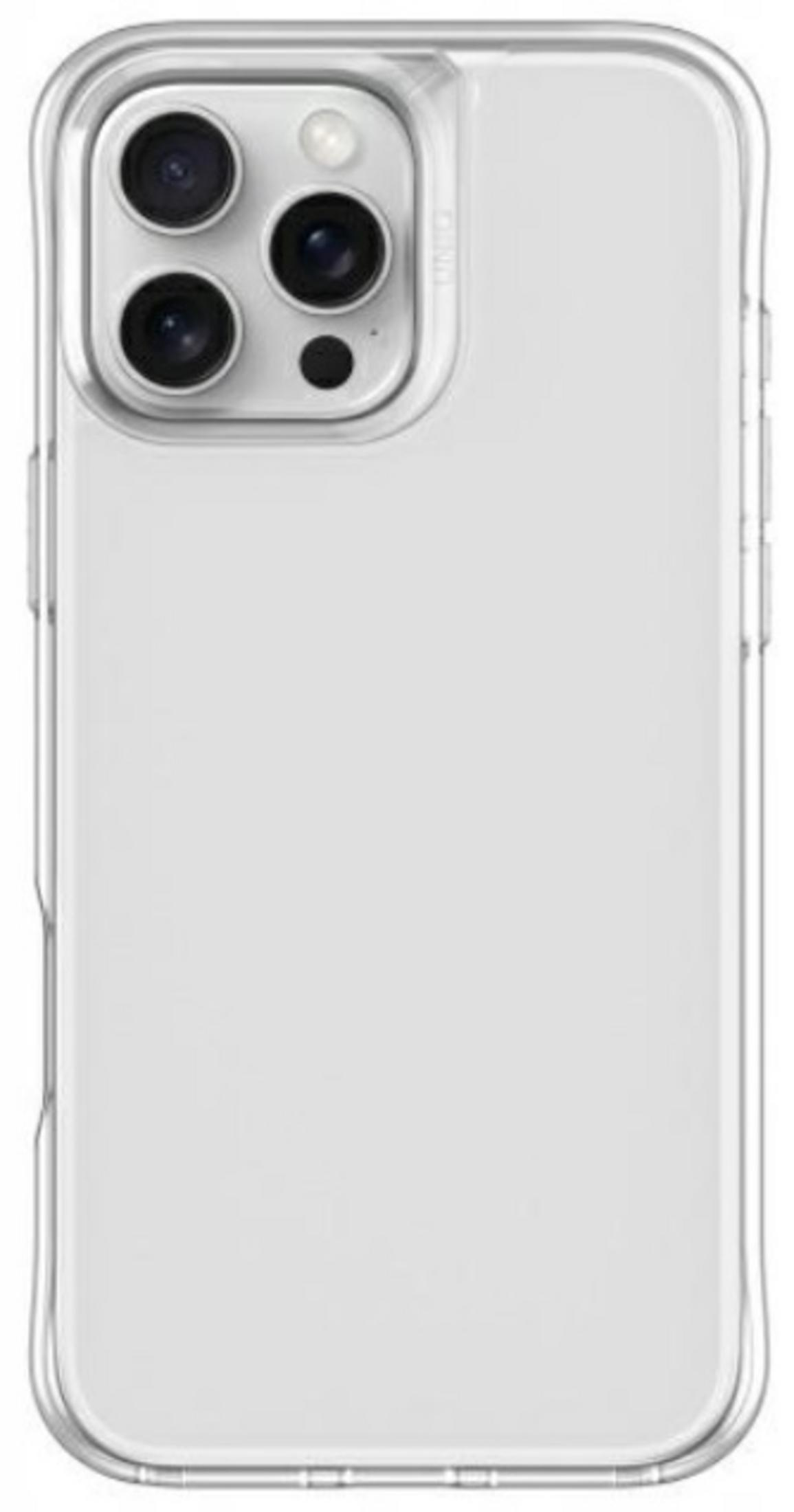 Üç kameralı bir iPhone üzerinde şeffaf koruyucu kılıf.