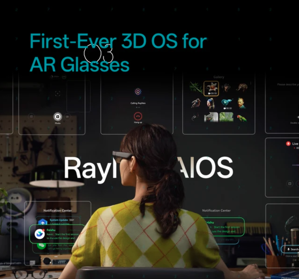 Persona con gafas AR interactuando con una interfaz 3D.