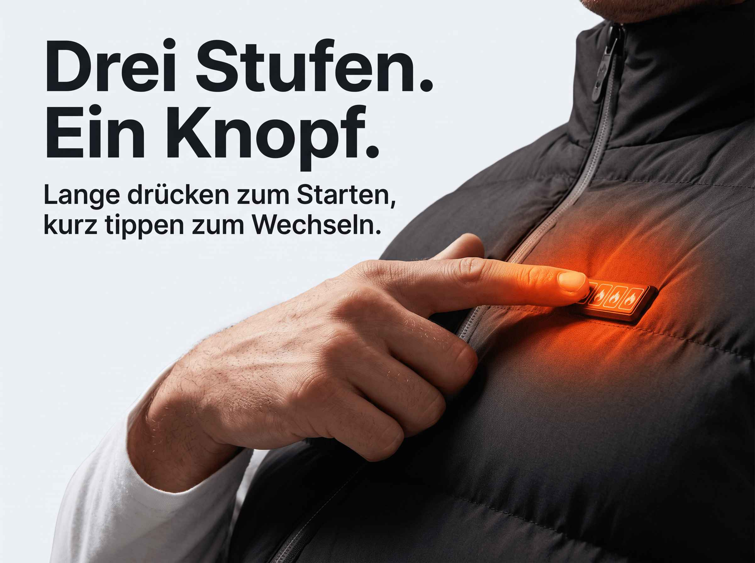 Ein Mann in einer schwarzen Weste drückt auf einen leuchtenden roten Steuerungsknopf.