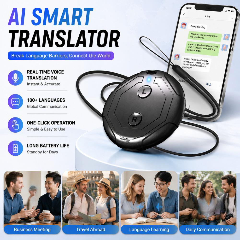 Ein KI-Smart-Übersetzer mit Smartphone, mit Übersetzungsfunktionen und Anwendungsfällen für Reisende.