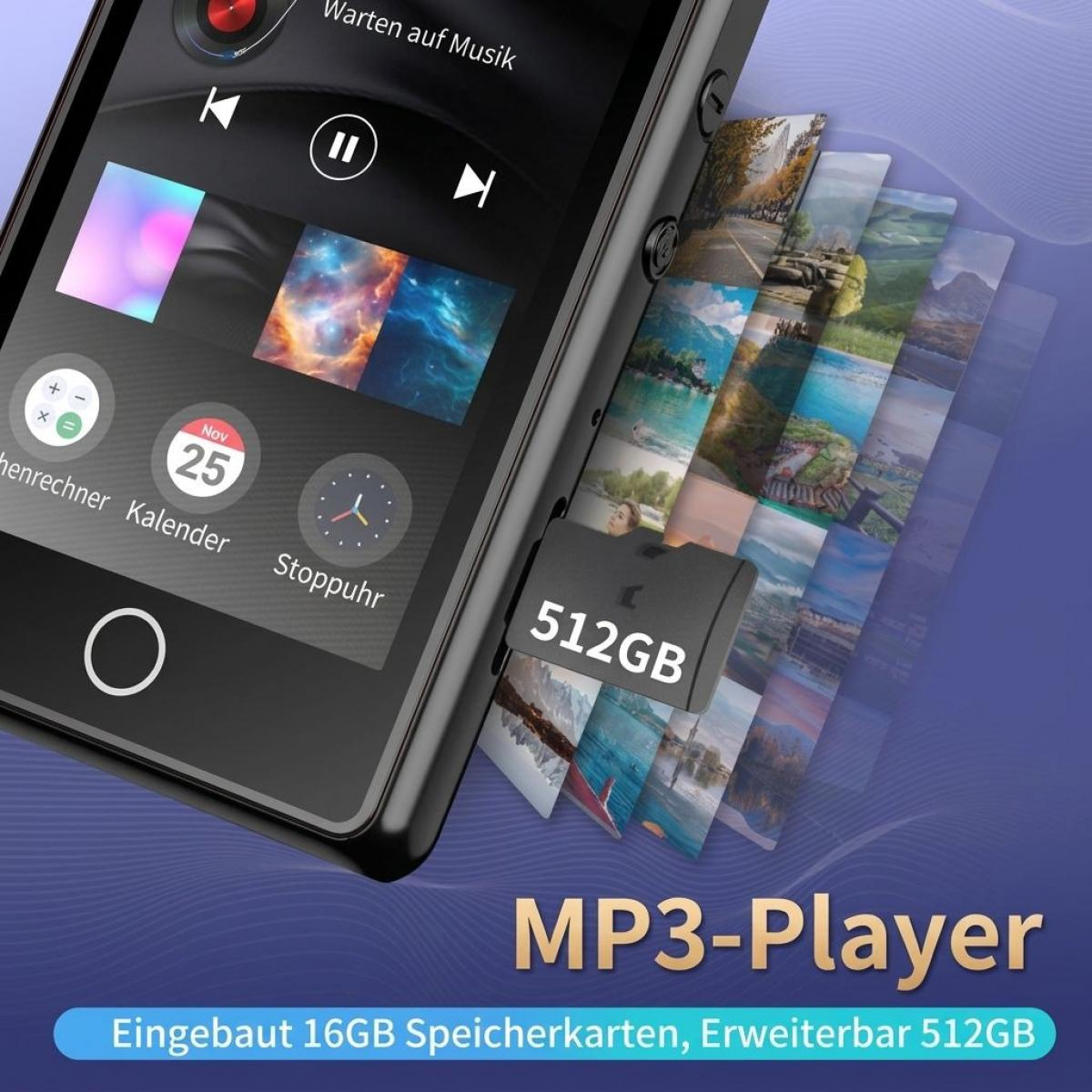 Ein MP3-Player mit 512GB Speicherkarte und Menübildschirm.