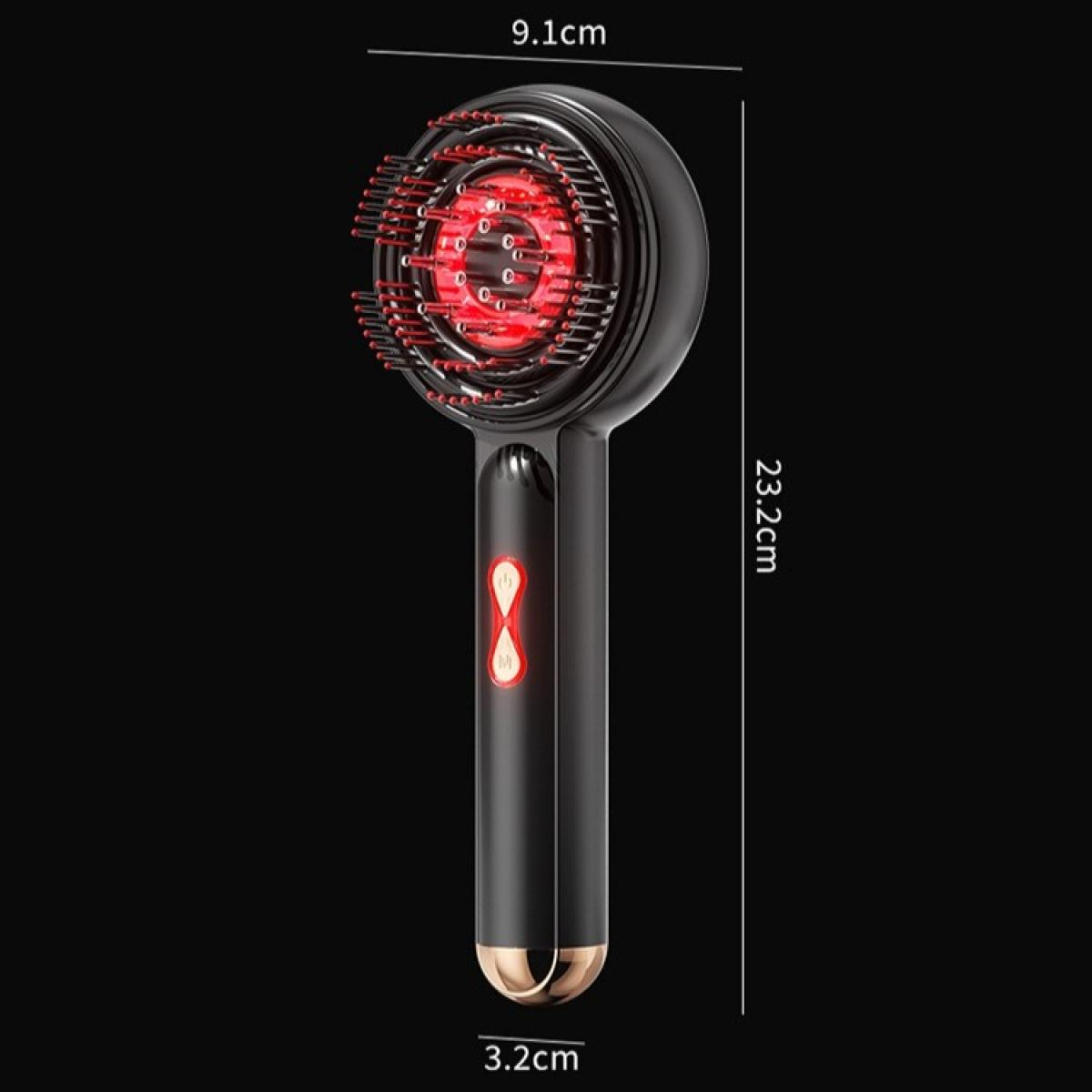 Eine schwarze Haarbürste mit Rotlichttherapie und Maßangaben von 9,1 cm, 23,2 cm und 3,2 cm.