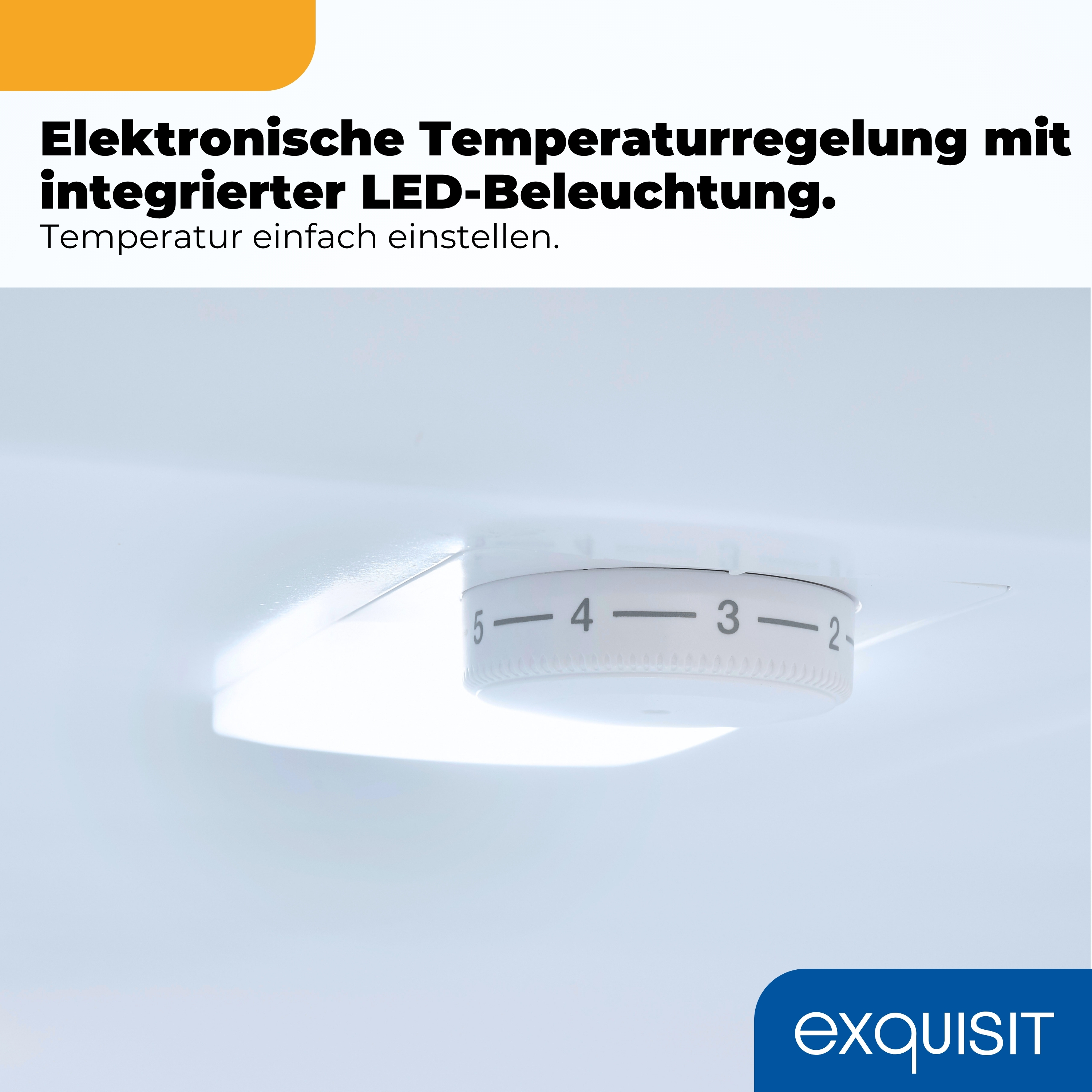 Weißer Temperaturregler mit den Zahlen 2 bis 5 und integrierter heller LED-Beleuchtung.