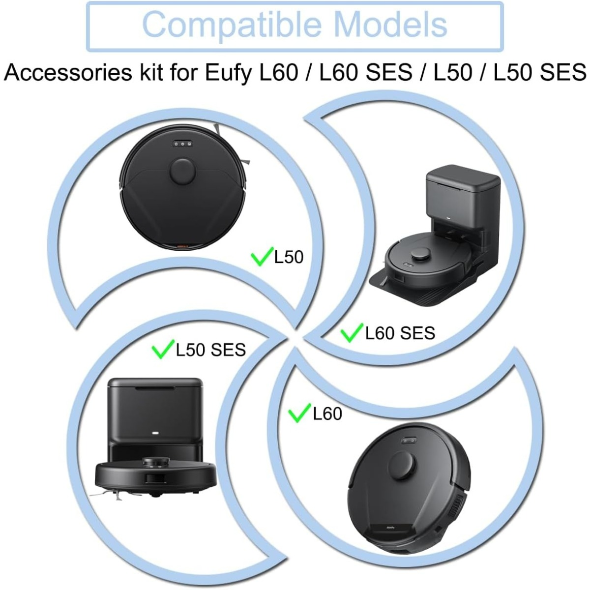 Kompatible Modelle für Eufy L60 und L50 Saugroboter mit Ladestationen in einem Windrad-Design.