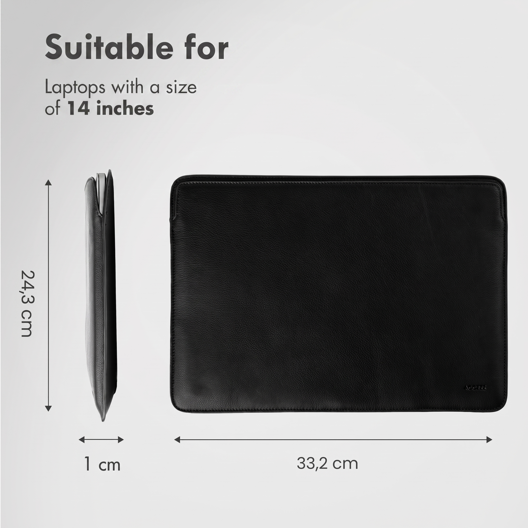 Funda de cuero negro para portátiles de 14 pulgadas, de 33,2 x 24,3 x 1 cm.