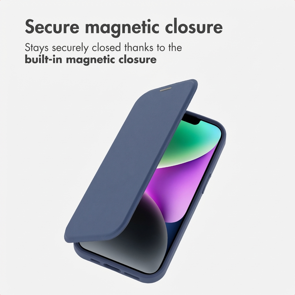 Ein blaues Smartphone-Flip-Case mit eingebautem Magnetverschluss.