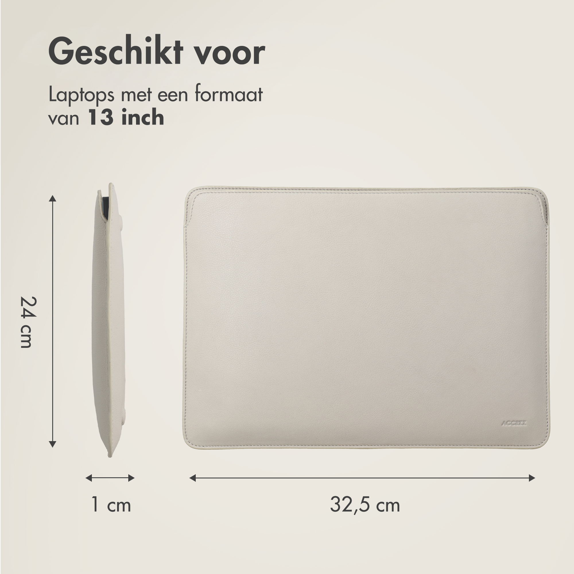 Funda de portátil beige de 32,5 x 24 x 1 cm para portátiles de 13 pulgadas.