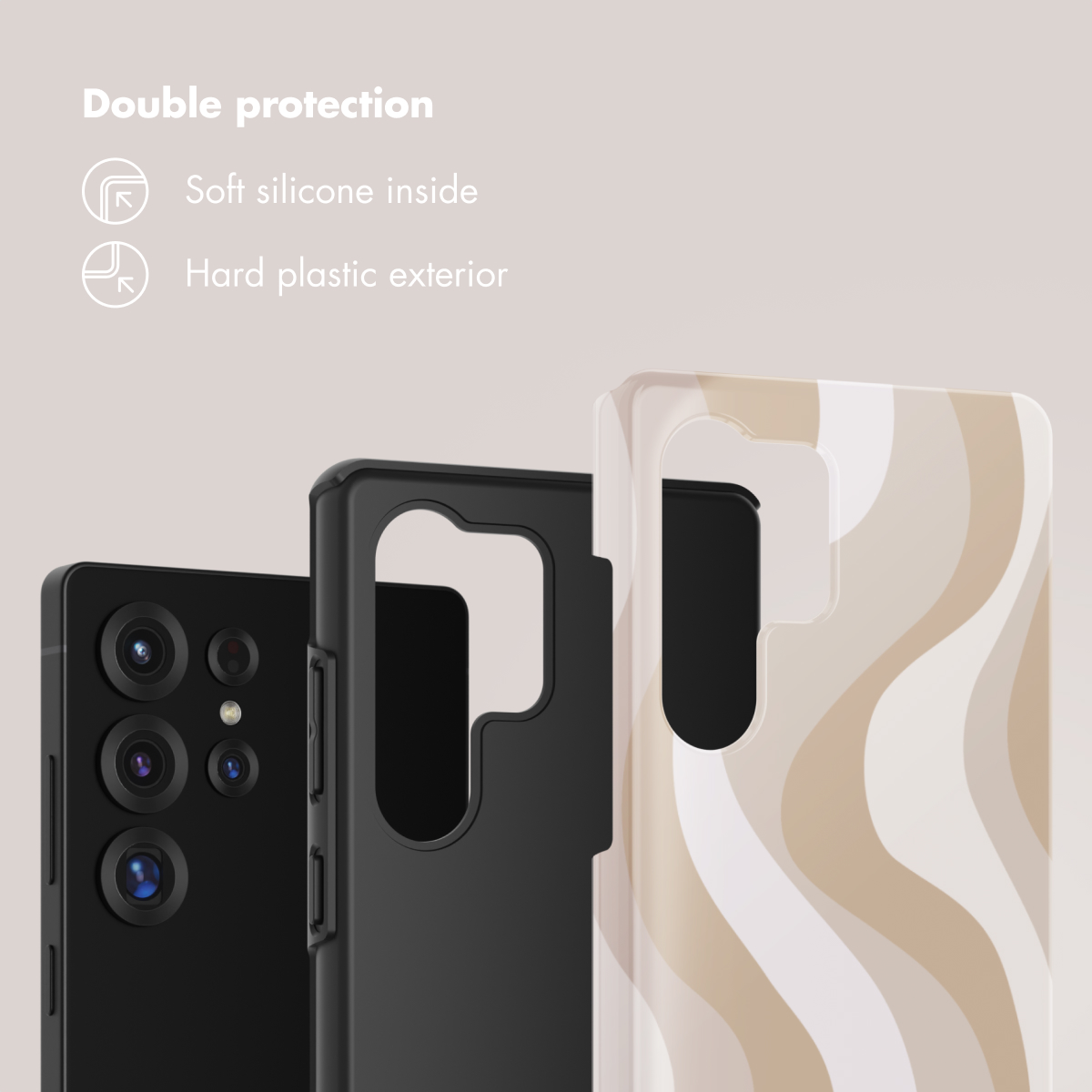 Smartphone-Hülle mit weicher Innenseite aus Silikon und hartem Kunststoff außen für doppelten Schutz.