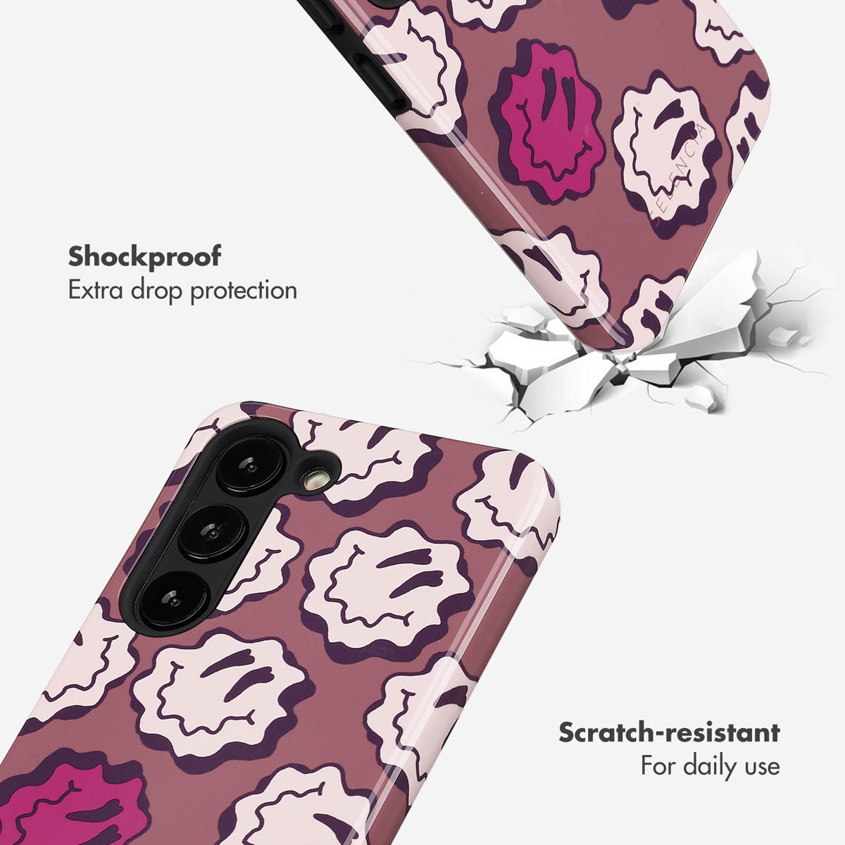 Coque de téléphone avec motif smiley nuageux, antichoc et anti-rayures.