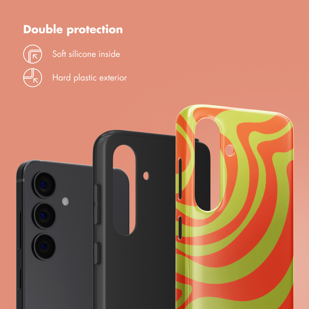 Funda para smartphone con interior de silicona suave y exterior de plástico duro.