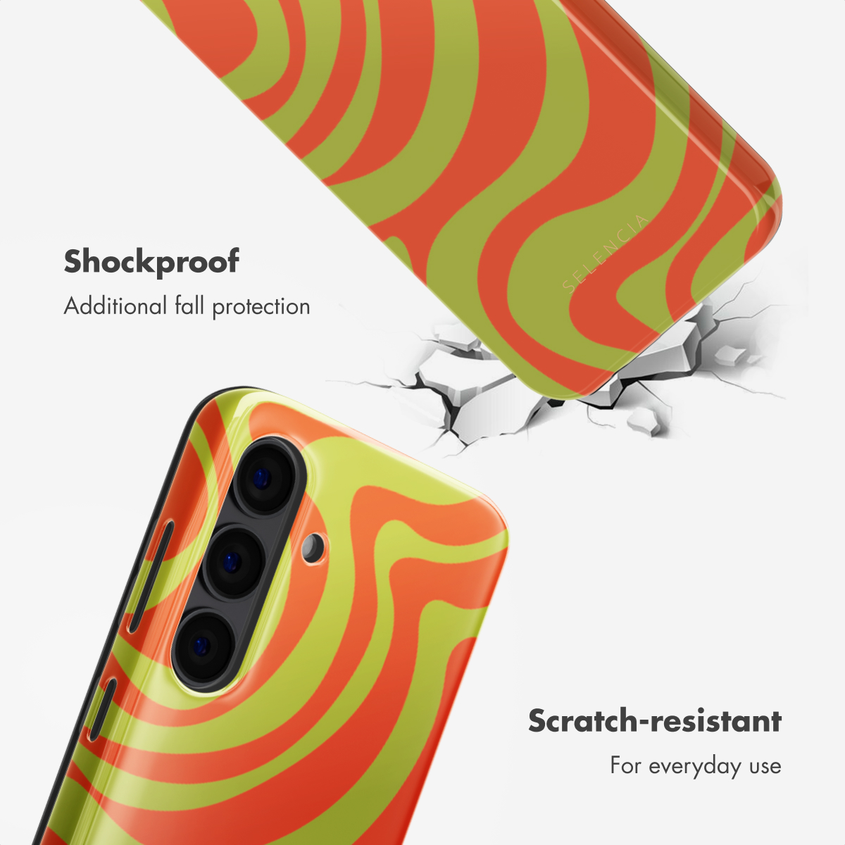 Funda de teléfono con patrón ondulado rojo y verde, a prueba de golpes y arañazos.