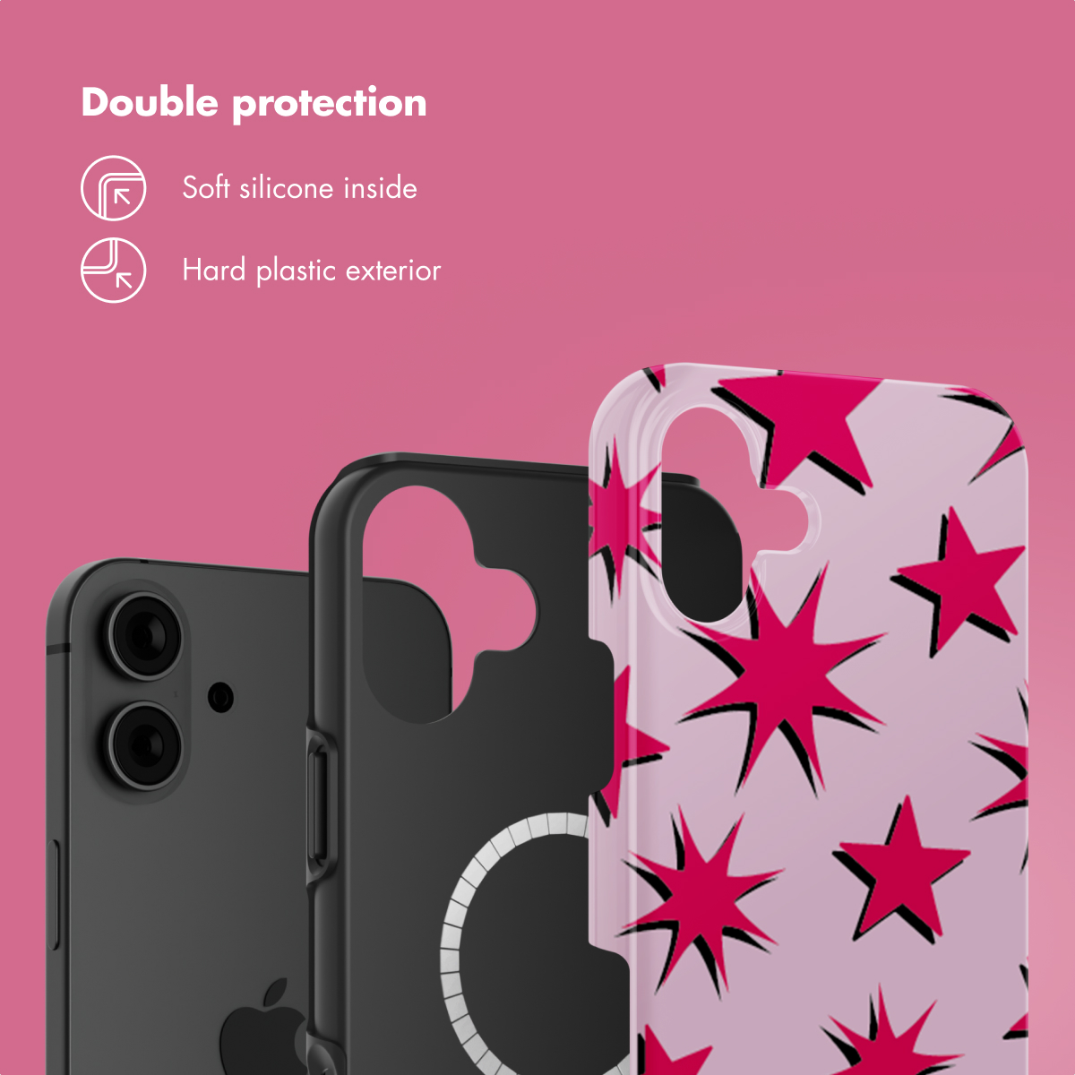 Doble protección con silicona suave por dentro y exterior de plástico duro en tres capas de teléfono.