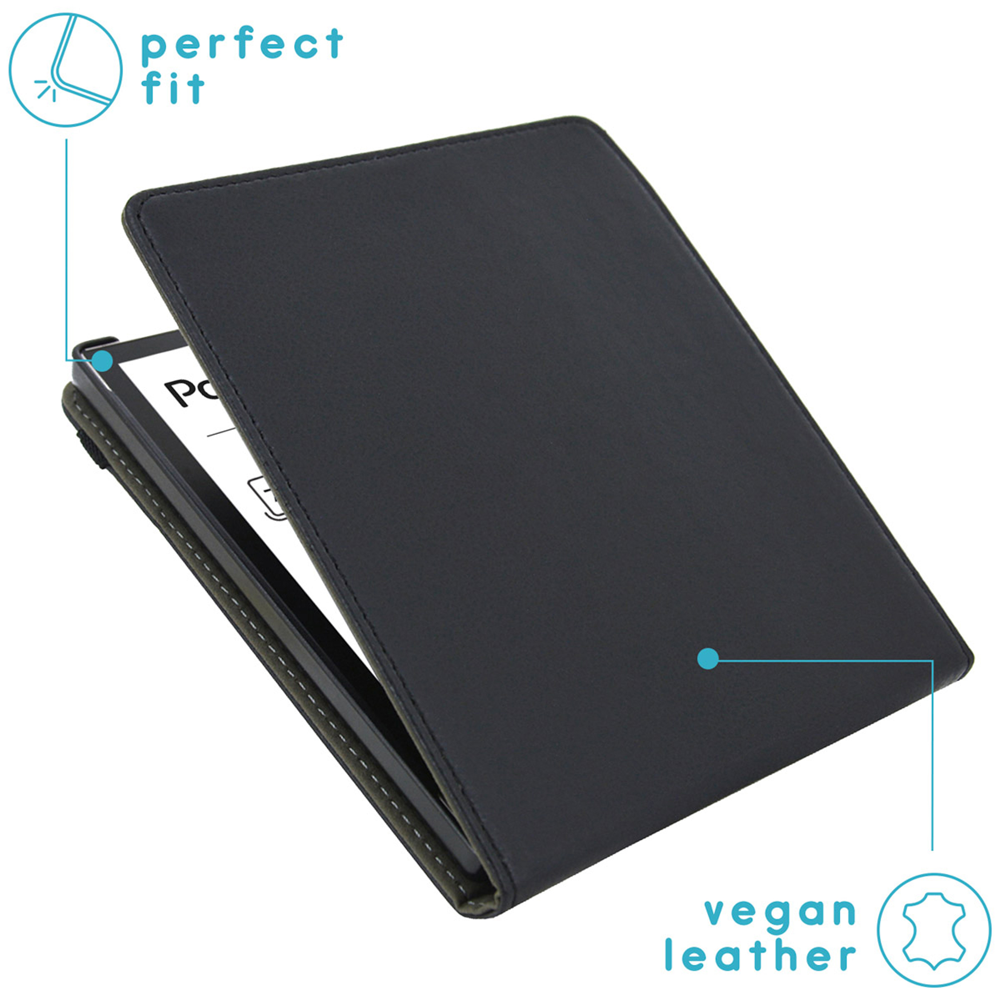 Zwarte vegan lederen e-reader hoes met een perfecte pasvorm.