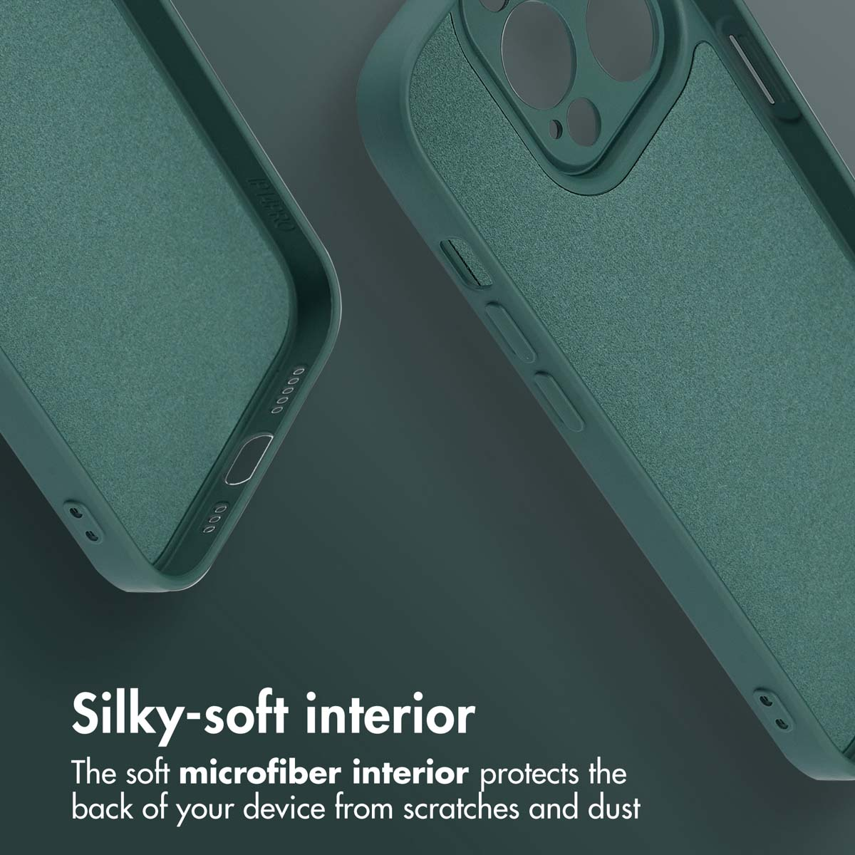 Custodia per smartphone verde scuro con morbido interno in microfibra.