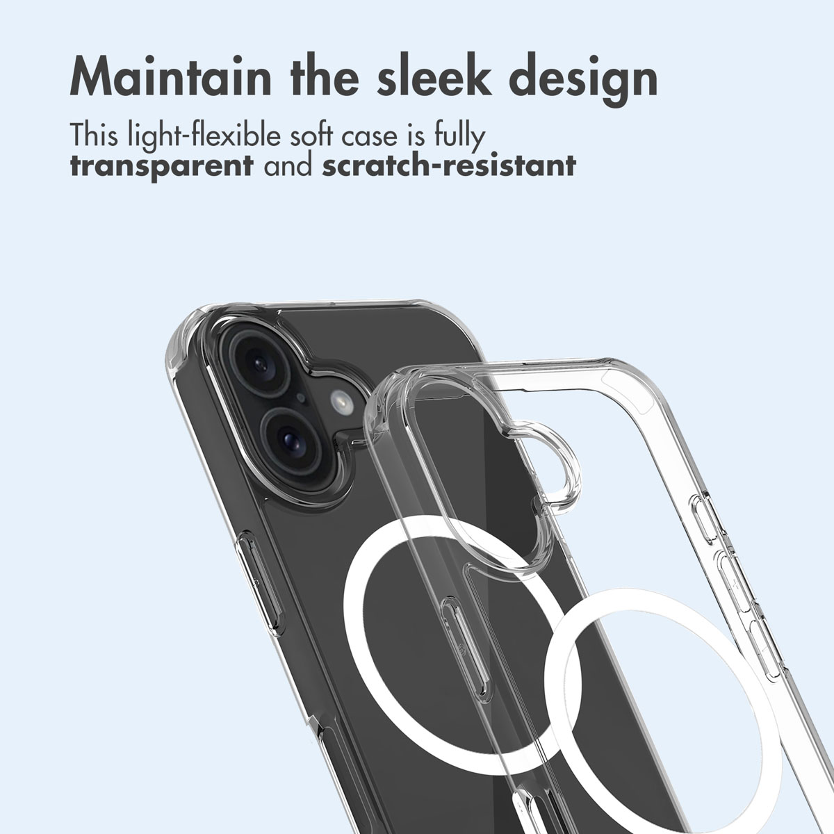 Funda de teléfono transparente y resistente a los arañazos con anillo MagSafe.