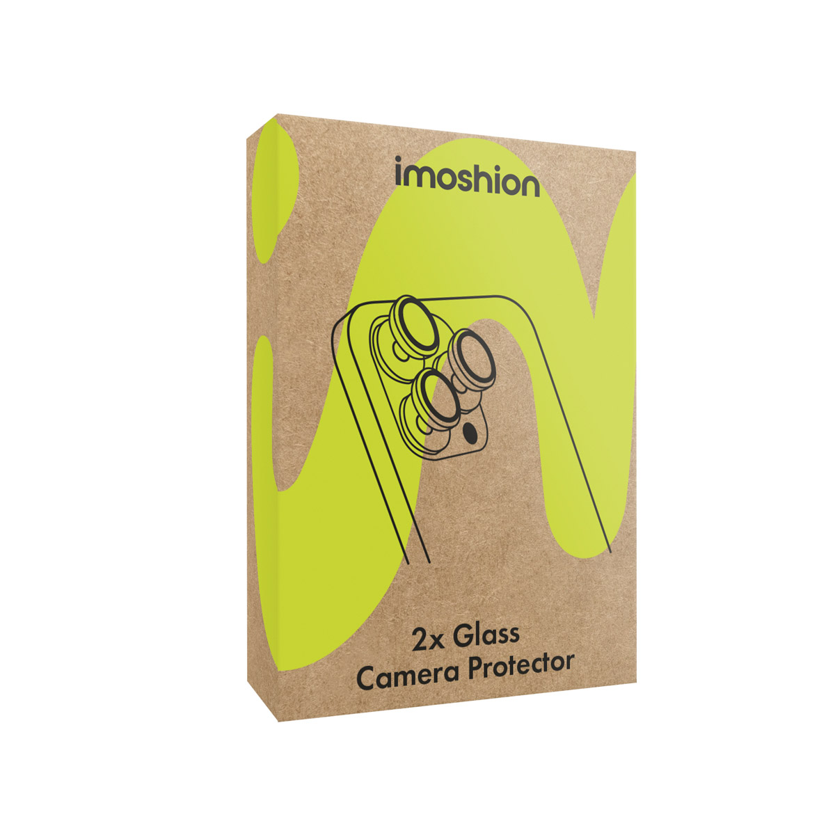 Confezione in cartone Imoshion per due protezioni per fotocamera in vetro con illustrazione.