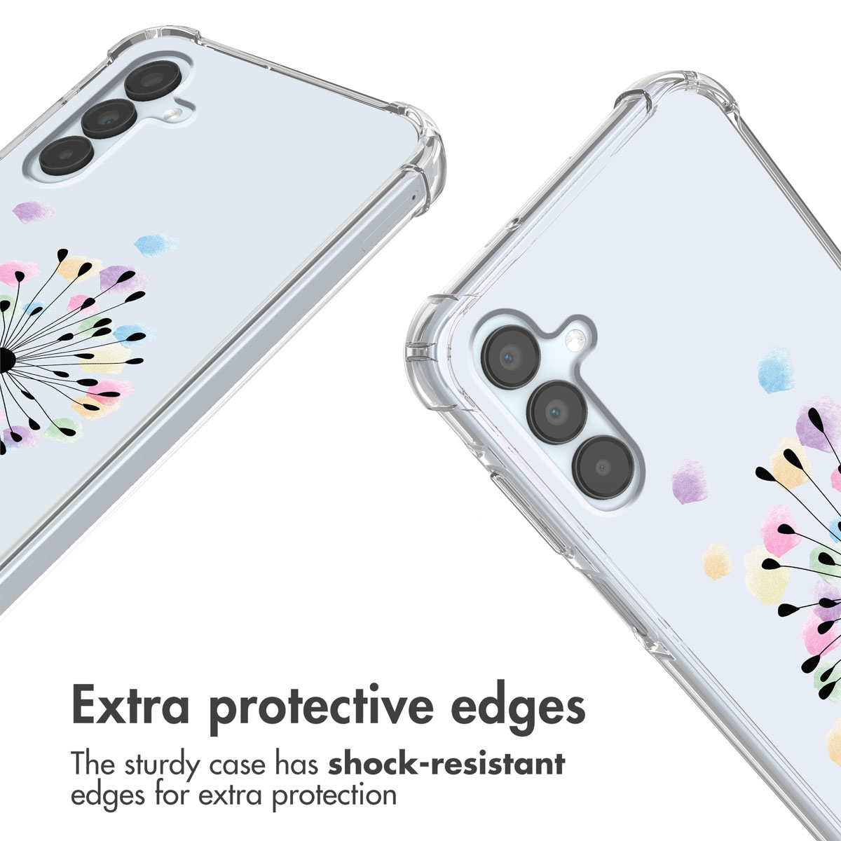 Coque de téléphone transparente avec pissenlit coloré et coins anti-chocs.