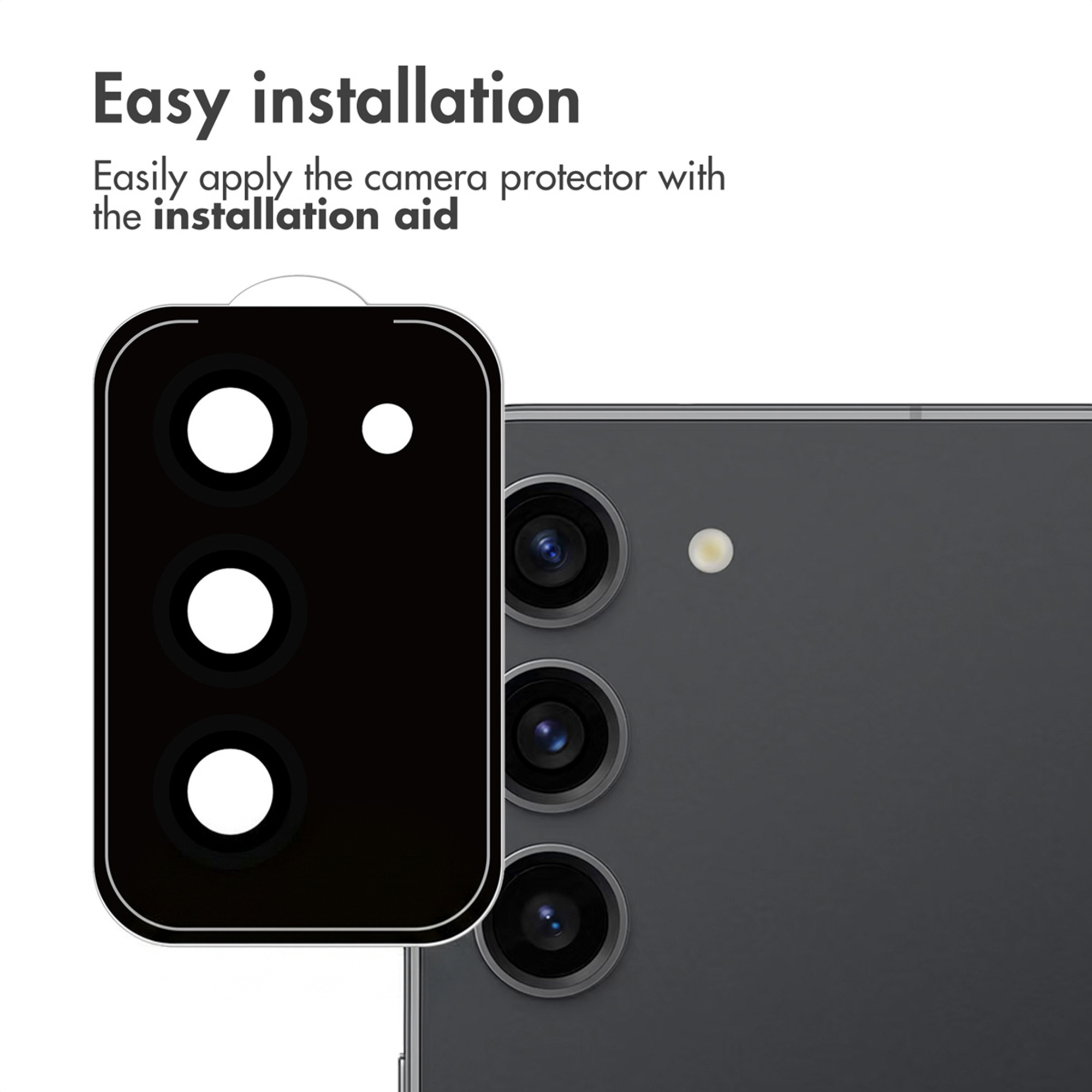 Eenvoudige installatie van de cameraprotector met de installatiehulp.