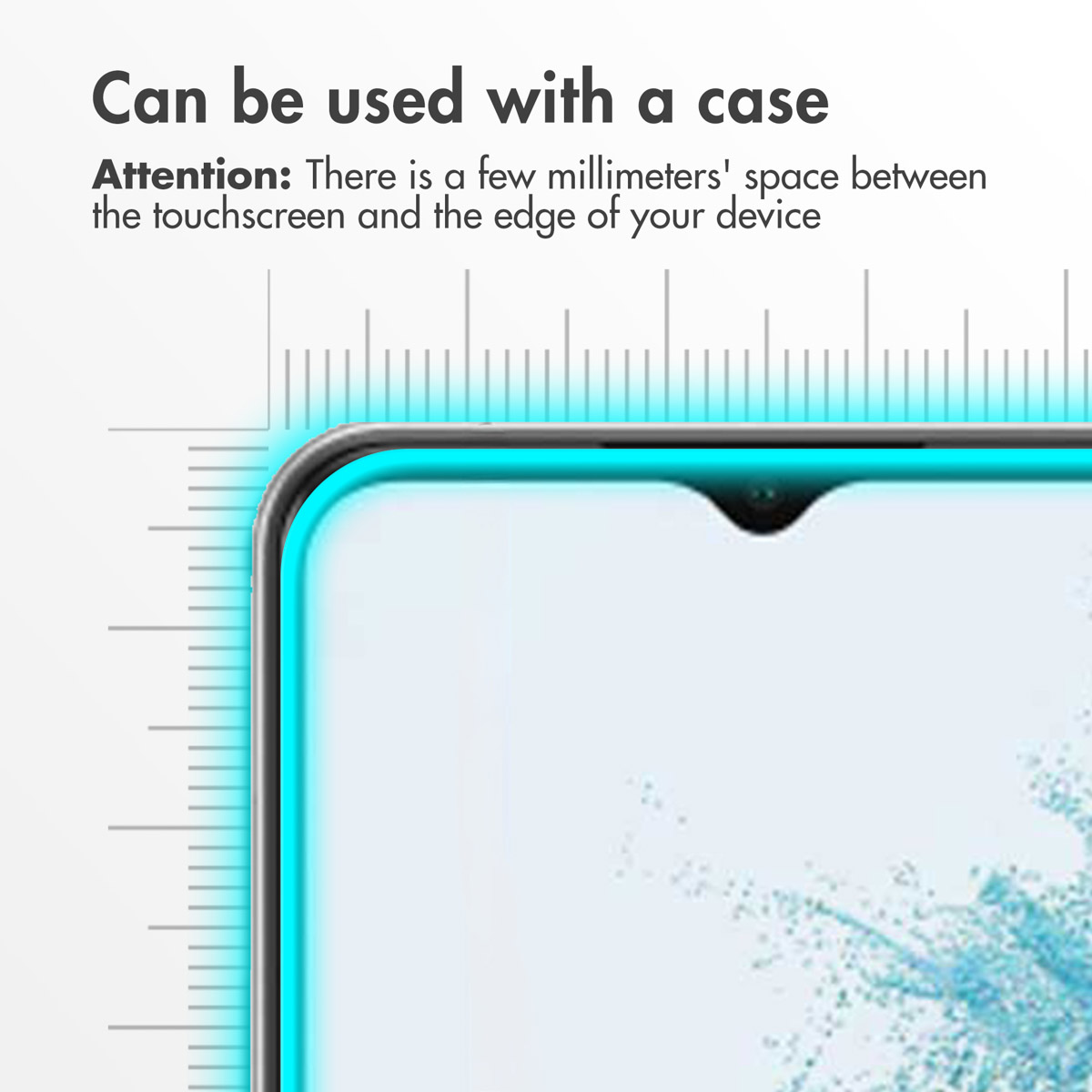 Schermo dello smartphone con pellicola e testo sulla compatibilità con le custodie.
