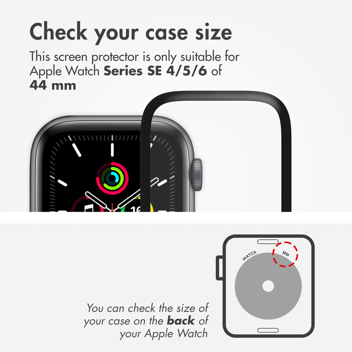 Gráfico que muestra cómo comprobar el tamaño del Apple Watch.