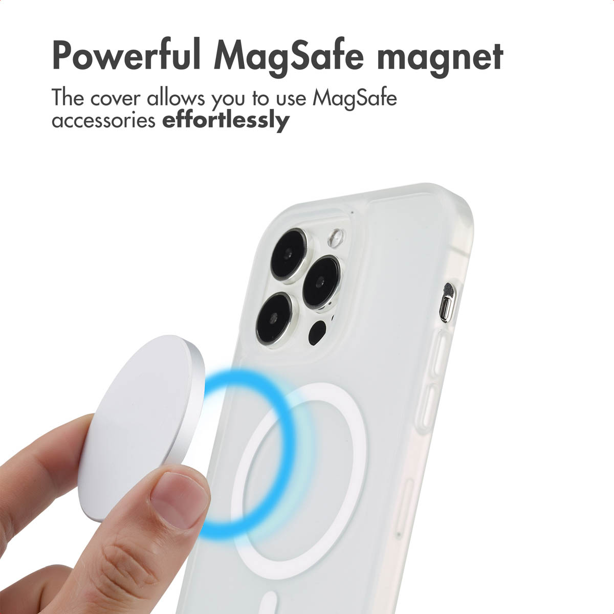 Handy in Schutzhülle mit starkem MagSafe-Magneten.